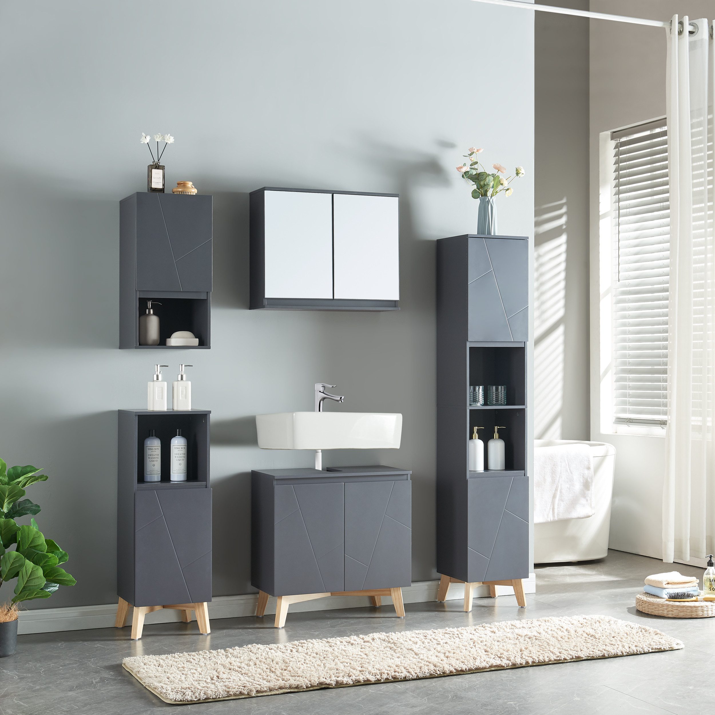 en.casa Badmöbel-Set, (Komplett-Set, 5-St), »Overath« 5 günstig online kaufen