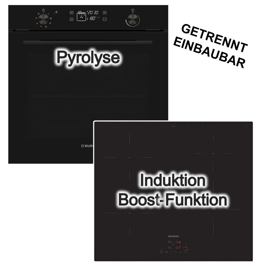 VESTEL Backofen-Set Backofen Pyrolyse visioTouch + Siemens Induktionskochfeld Boost Touch, Pyrolyse-Selbstreinigung