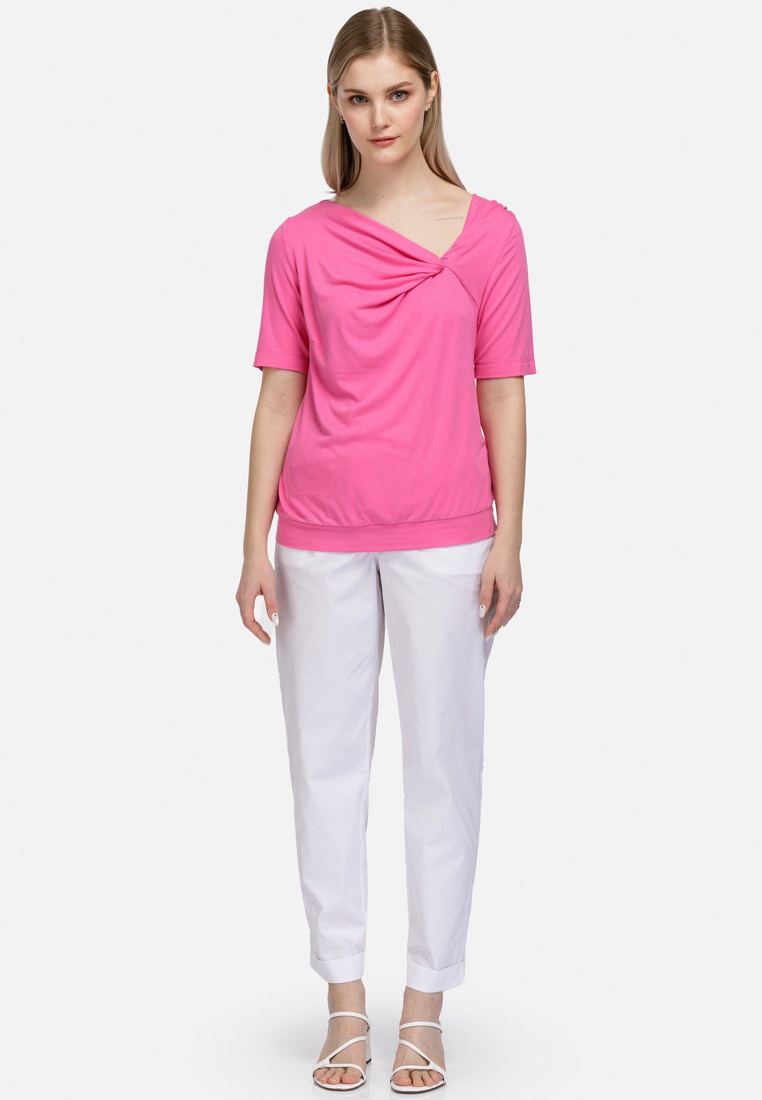 HELMIDGE Kurzarmbluse mit Knoten-Ausschnitt rosa | Blusenshirts