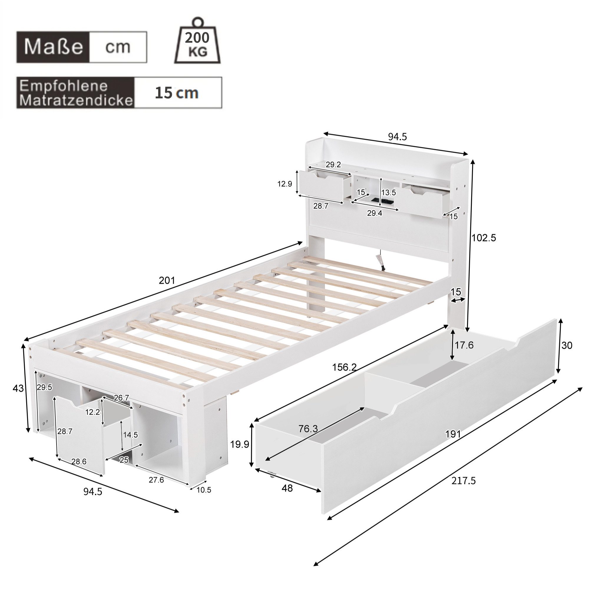 Ulife Holzbett Kinderbett Jugendbett, Multifunktionales Bett, 90x200cm (Ohn günstig online kaufen