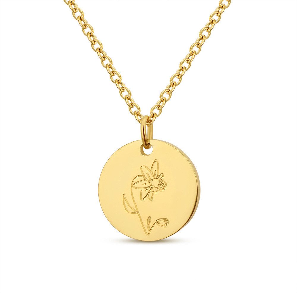 The Beauty House Edelstahlkette Geburtsblumen Halskette goldfarbige Kette mit rundem Anhänger, Geburtstag Muttertag Valentinstag