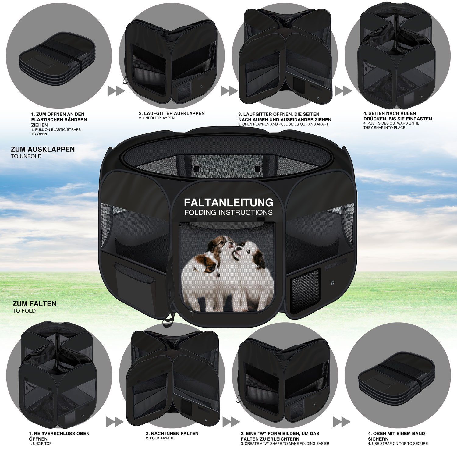 all Pets United Tierhaus GOODS+GADGETS Welpen Laufstall XXL – Faltbarer Kleintier Auslauf, Kleintier Welpenauslauf Freigehege