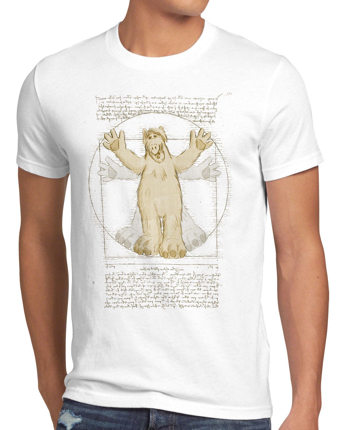 style3 Print-Shirt Herren T-Shirt Virtuvianischer Alf melmac tv gordon shumway weiß