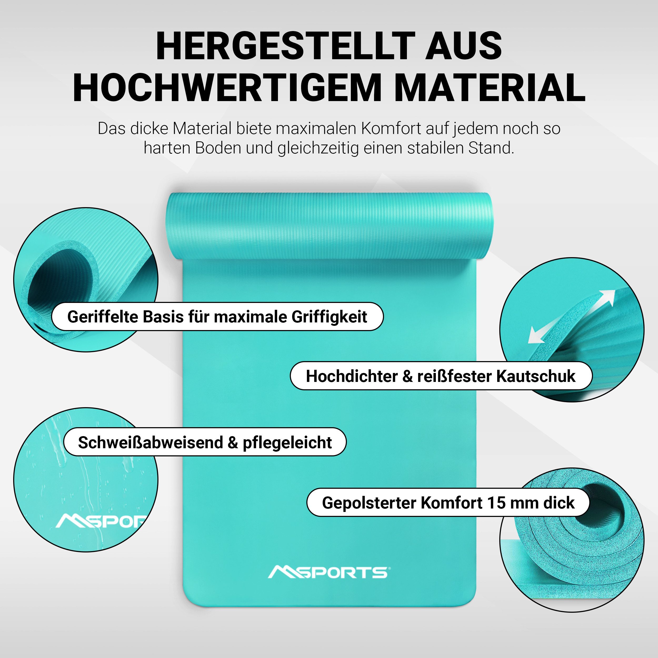 MSports® Gymnastikmatte Yogamatte inkl. Tragegurt + Poster + Workout App