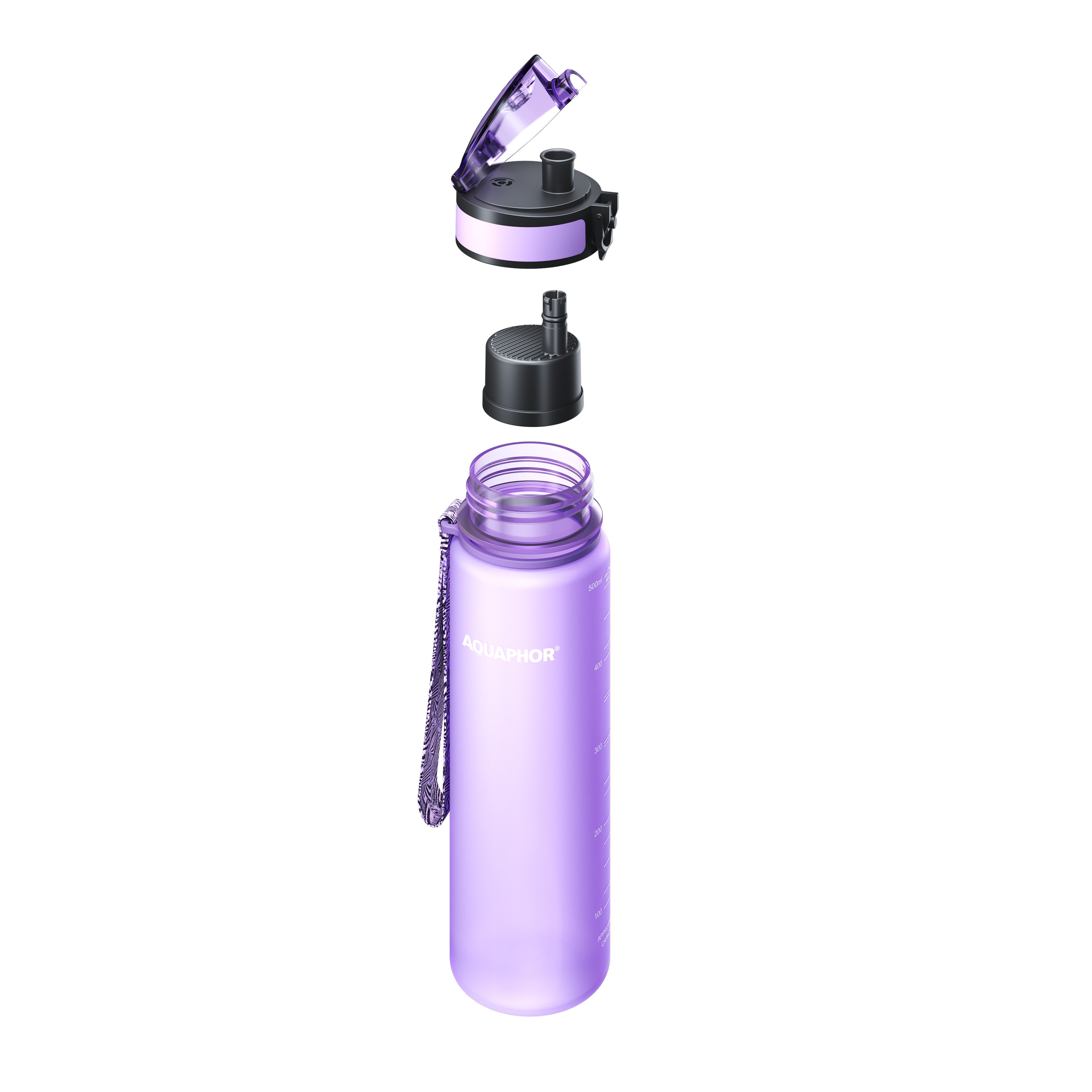 AQUAPHOR Trinkflasche CITY Aquaphor Flasche mit Wasserfilter für unterwegs, 500ml., Фильтры mit Aktivkohle I Aus Tritan & BPA-frei I lavendel