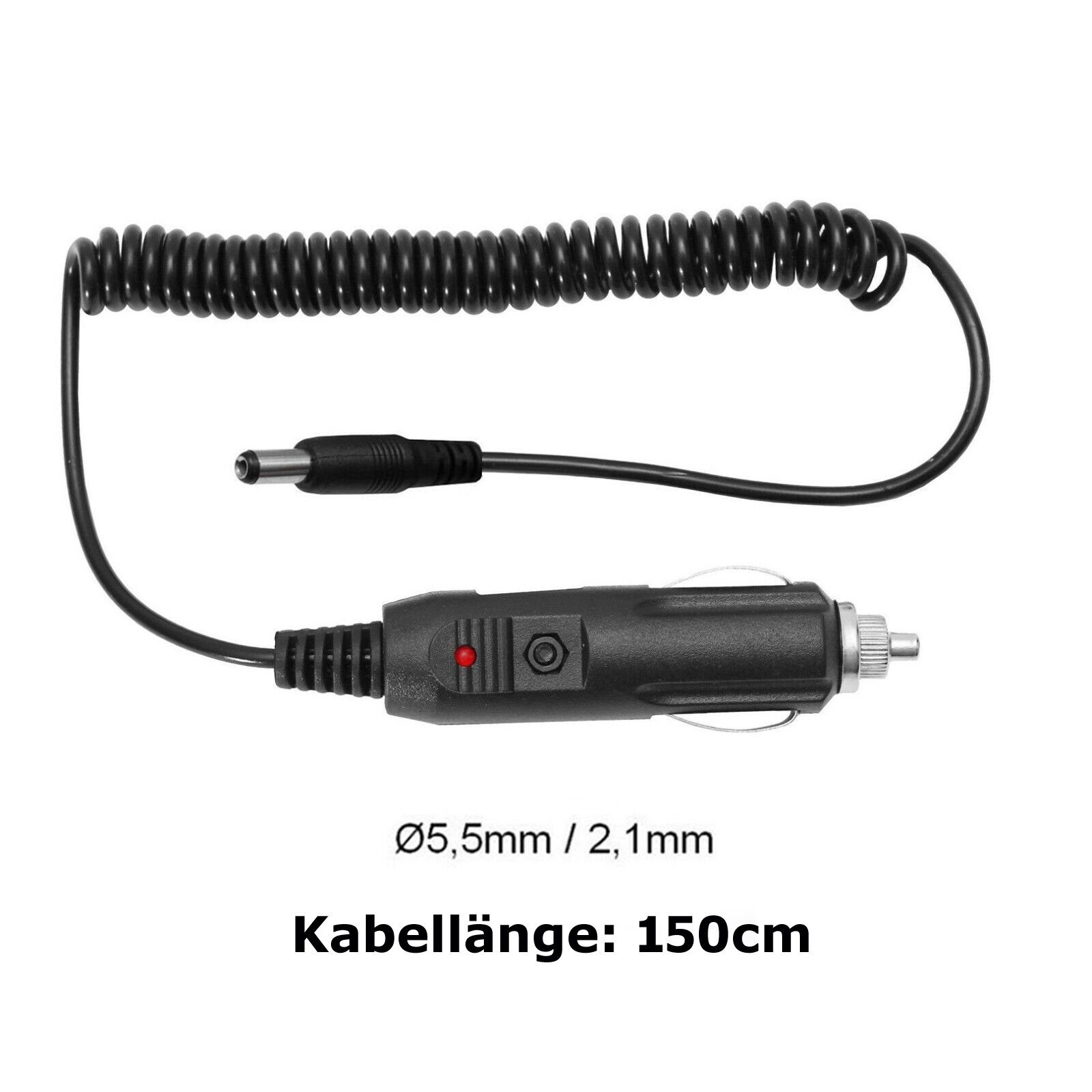 Bolwins R42 1,5m KFZ Auto 12V DC Stecker 3A 5,5X2,1mm Zigarettenanzünder Kabel Netzkabel, Zigarettenanzünder-Stecker (12–24V), Hohlstecker 5,5 × 2,1 mm (150 cm), LED-Betriebsanzeige, Überspannungsschutz, für 12–24V Fahrzeuge