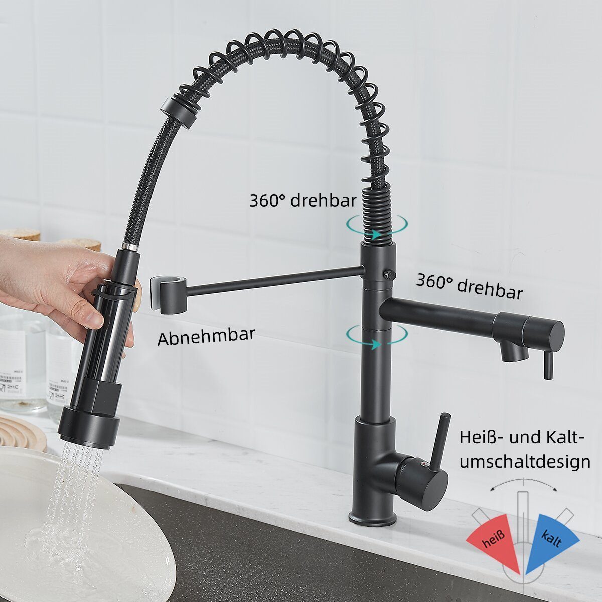 SEHAUSEU Küchenarmatur Wasserhahn Küche Bad Spültischarmatur Waschtischarmatur abnehmbar – Bild 4 von 5