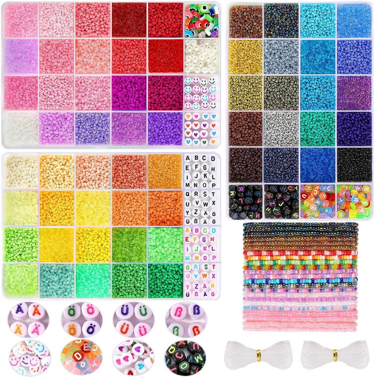 Ketten und Armband Set 36600 Stück DIY Perlen Set für Armbänder 2mm 60 Farben