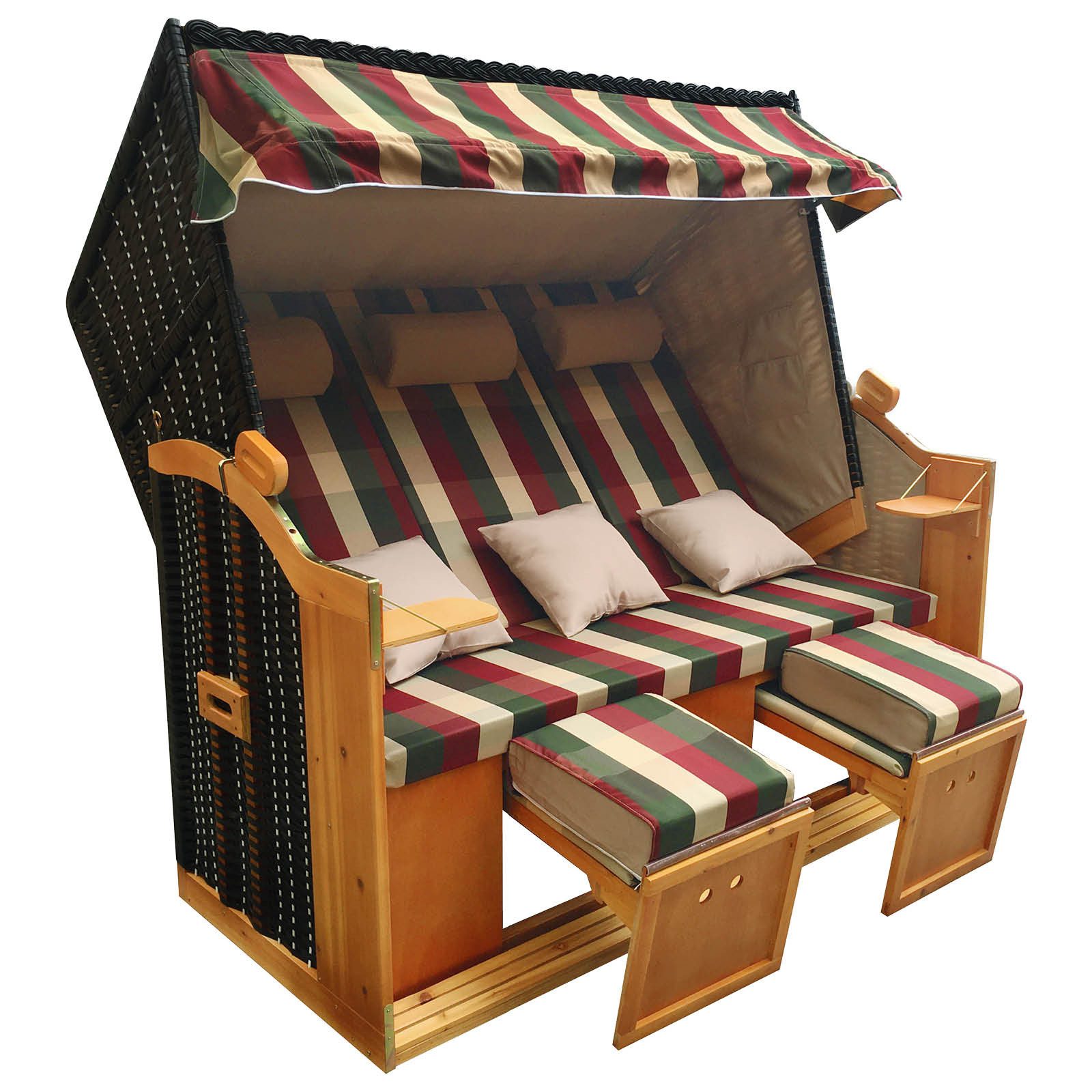 BRAST Strandkorb für 3 Personen, 120cm breit, 5 Designs, BxTxH: 165x79x150 cm, Volllieger, Strandkorb 3Sitzer Usedom, incl. wetterfeste Abdeckhaube verstellbare Rückenlehne Fußkissen