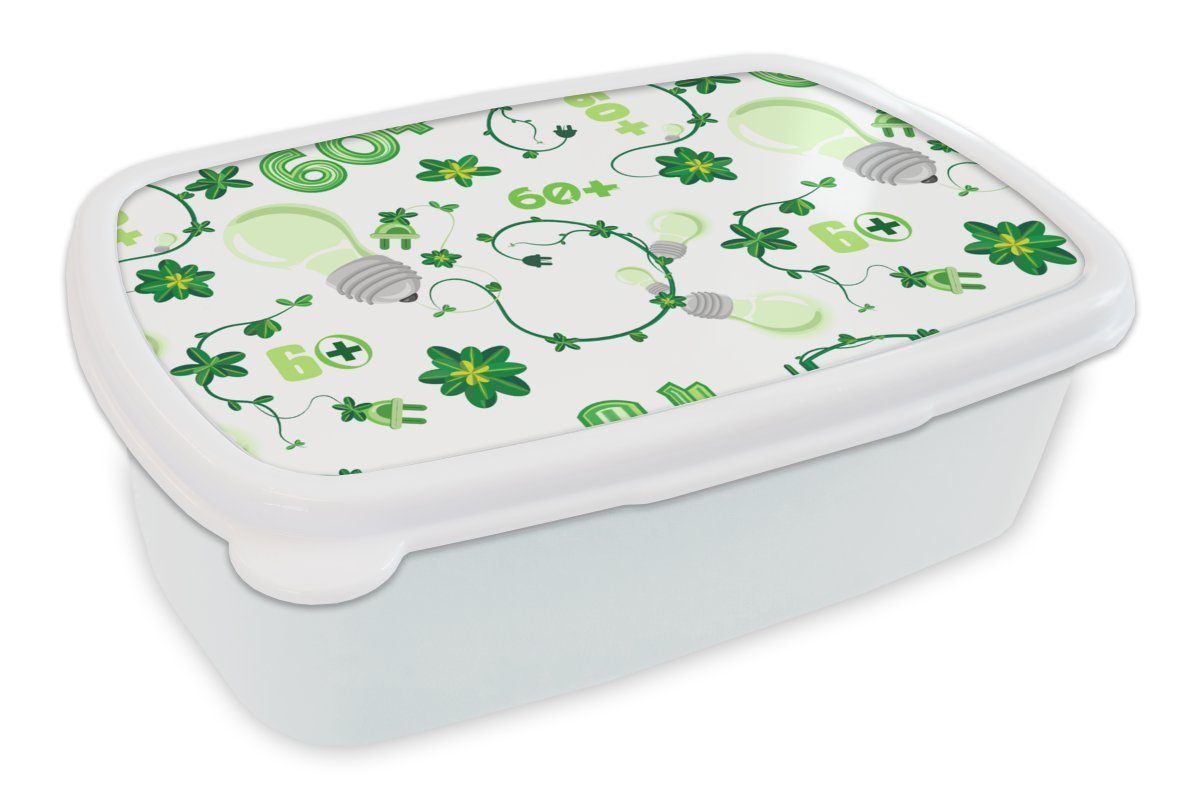 MuchoWow Lunchbox Lampen - Pflanzen - Muster, Kunststoff, (2-tlg), Brotbox für Kinder und Erwachsene, Brotdose, für Jungs und Mädchen weiß