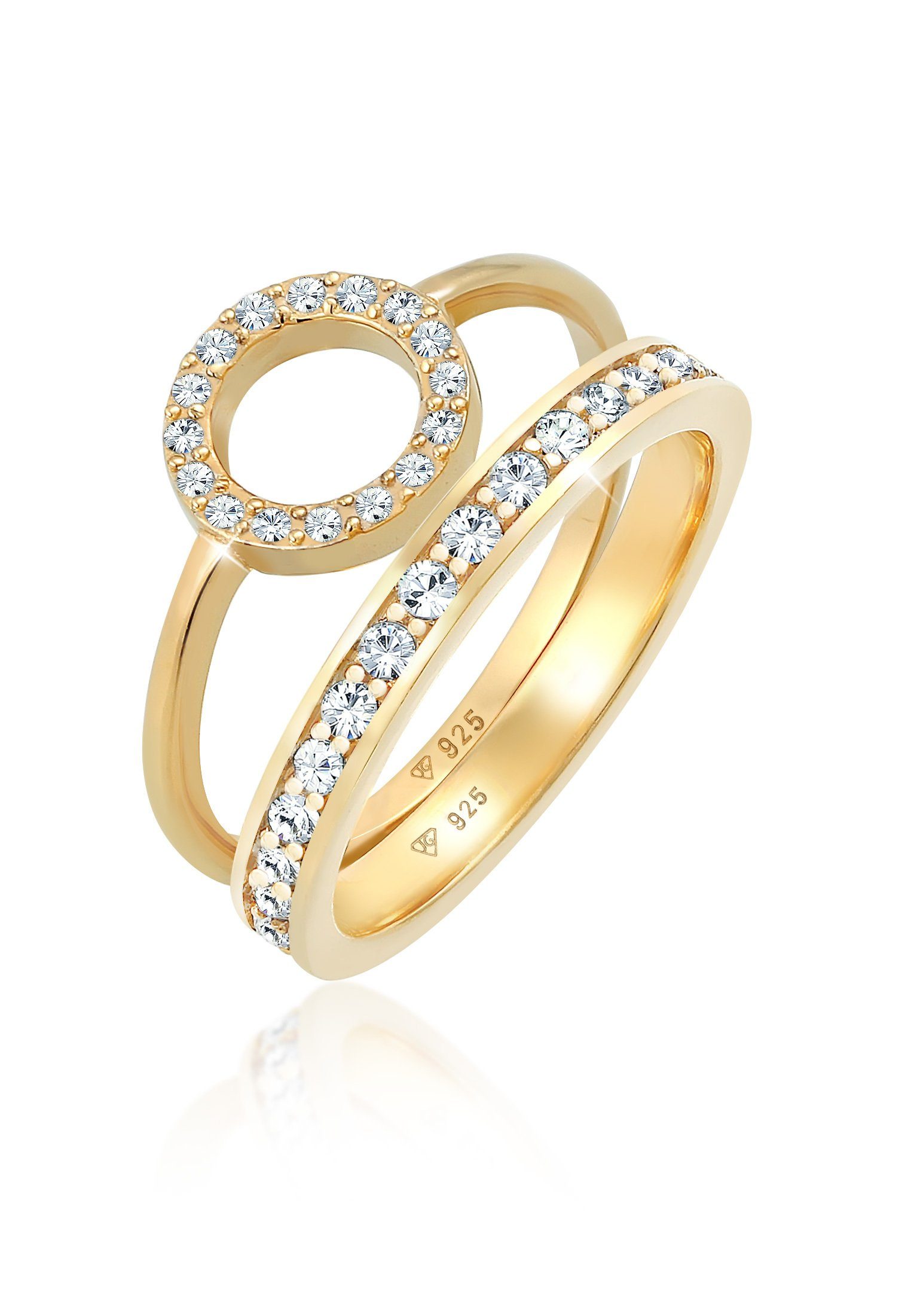 Elli Premium Ring-Set Memorie Kreis Geo 2er Set 925 Silber, mit Kristallen günstig online kaufen
