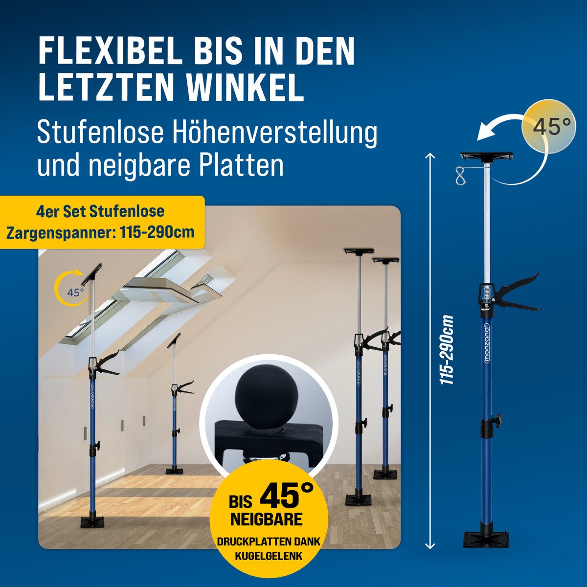 monzana Stützelement, 4er Set Deckenstütze Zargenspanner höhenverstellbar 115-290cm bis 30kg