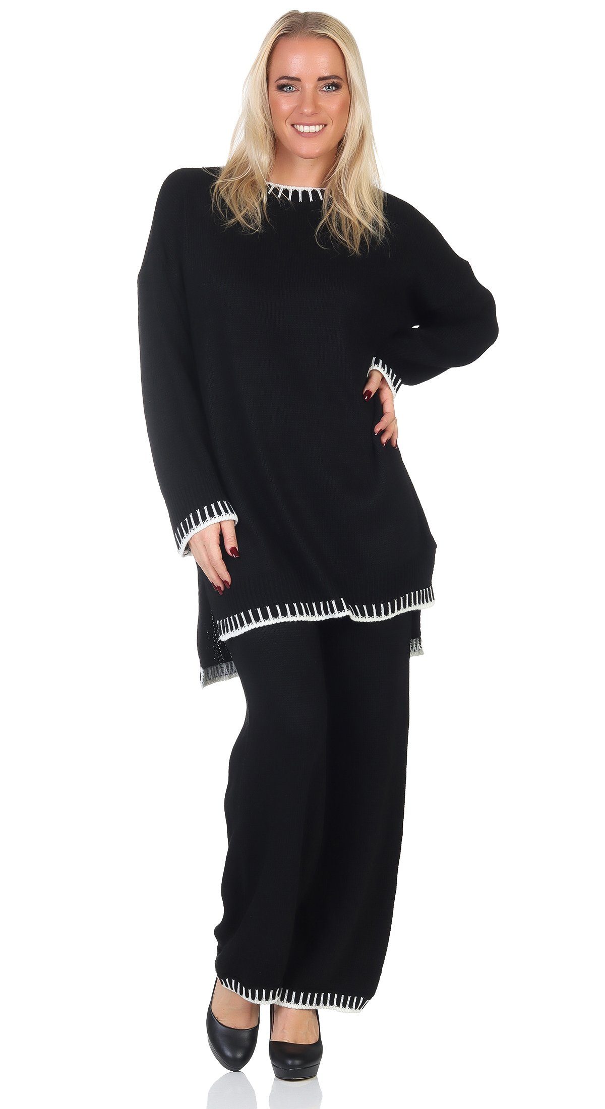 Mississhop Strickhose Strickanzug Strickset 2-teilig Hose Pullover M.382 (2-tlg) Schwarz