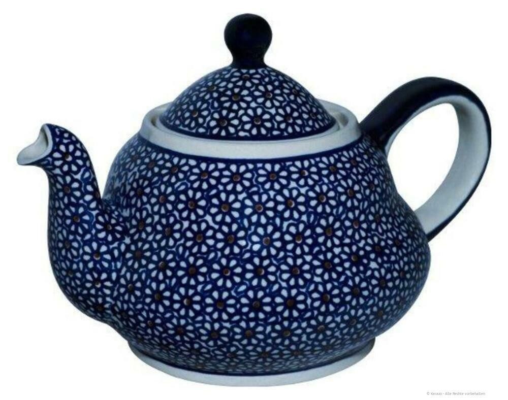 Bunzlauer Keramik Teekanne 2,0 Liter Teekanne mit bauchiger Silhouette auf zwei Ebenen, Dekor 120, 2,00 l