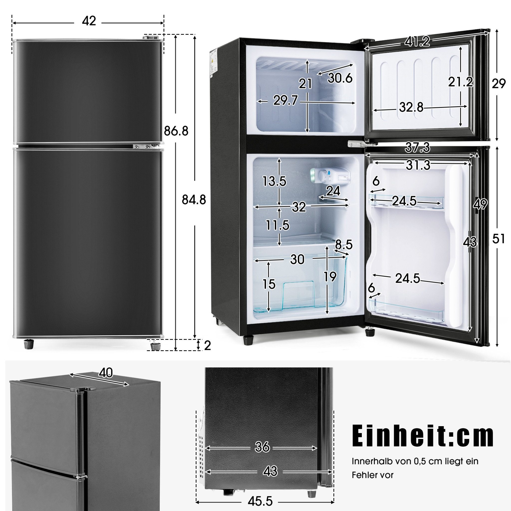 Blossom Kühl-/Gefrierkombination BCD-86, 86.8 cm hoch, 42 cm breit, 7 Temperaturstufen, LED-Beleuchtung, Freistehend, Energieklasse E