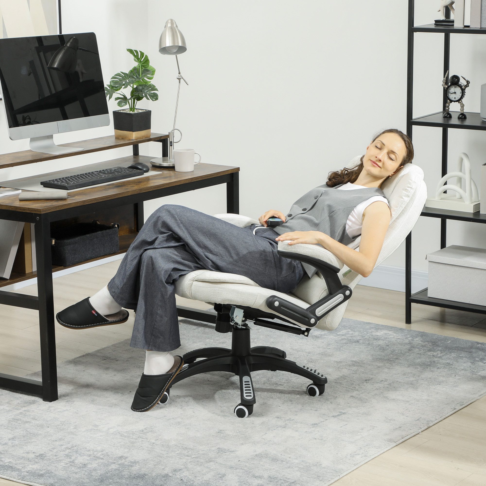 Vinsetto Schreibtischstuhl Ergonomischer Chefsessel mit Heiz-/Liegefunktion u. Computerstuhl (Massagesessel, 1 St), für Wohnbereich, Weiß