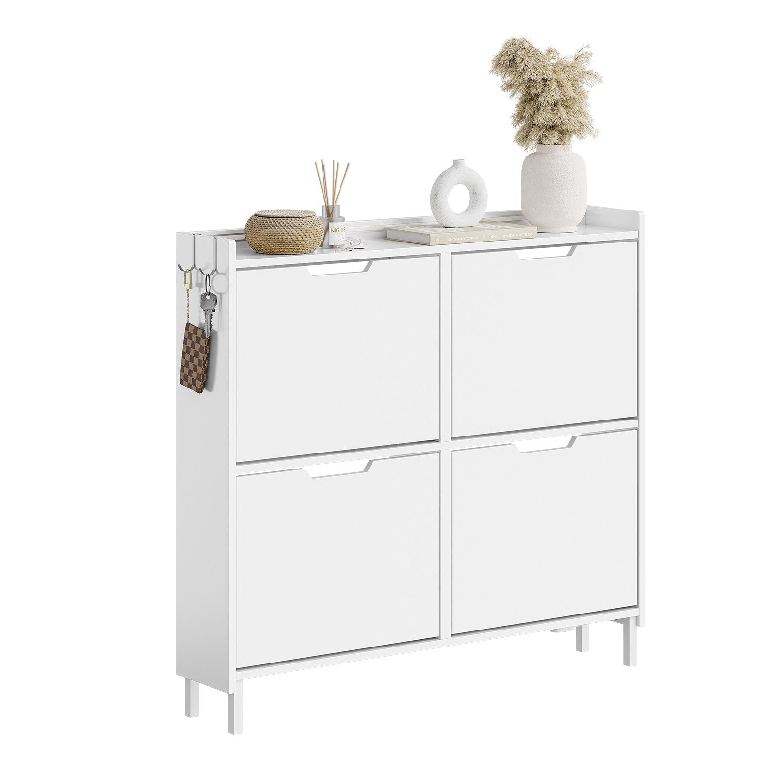 SoBuy Schuhschrank FSR100, Schuhschrank schmal, Schuhregal Schuhkipper Flurschrank, Licht Schuhschrank hängend, mit Sensorlicht, 4 Klappen, Schuhaufbewahrung
