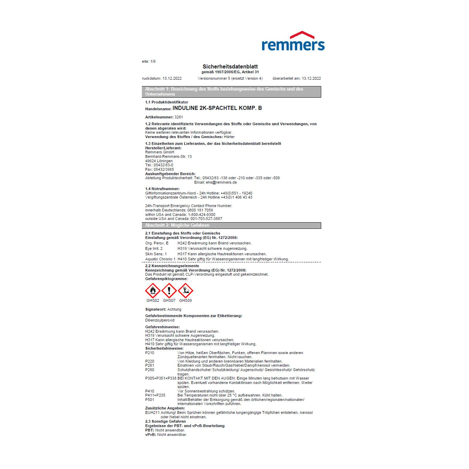 Remmers Spachtelmasse INDULINE 2K-SPACHTEL - 0.5 KG (FICHTE)