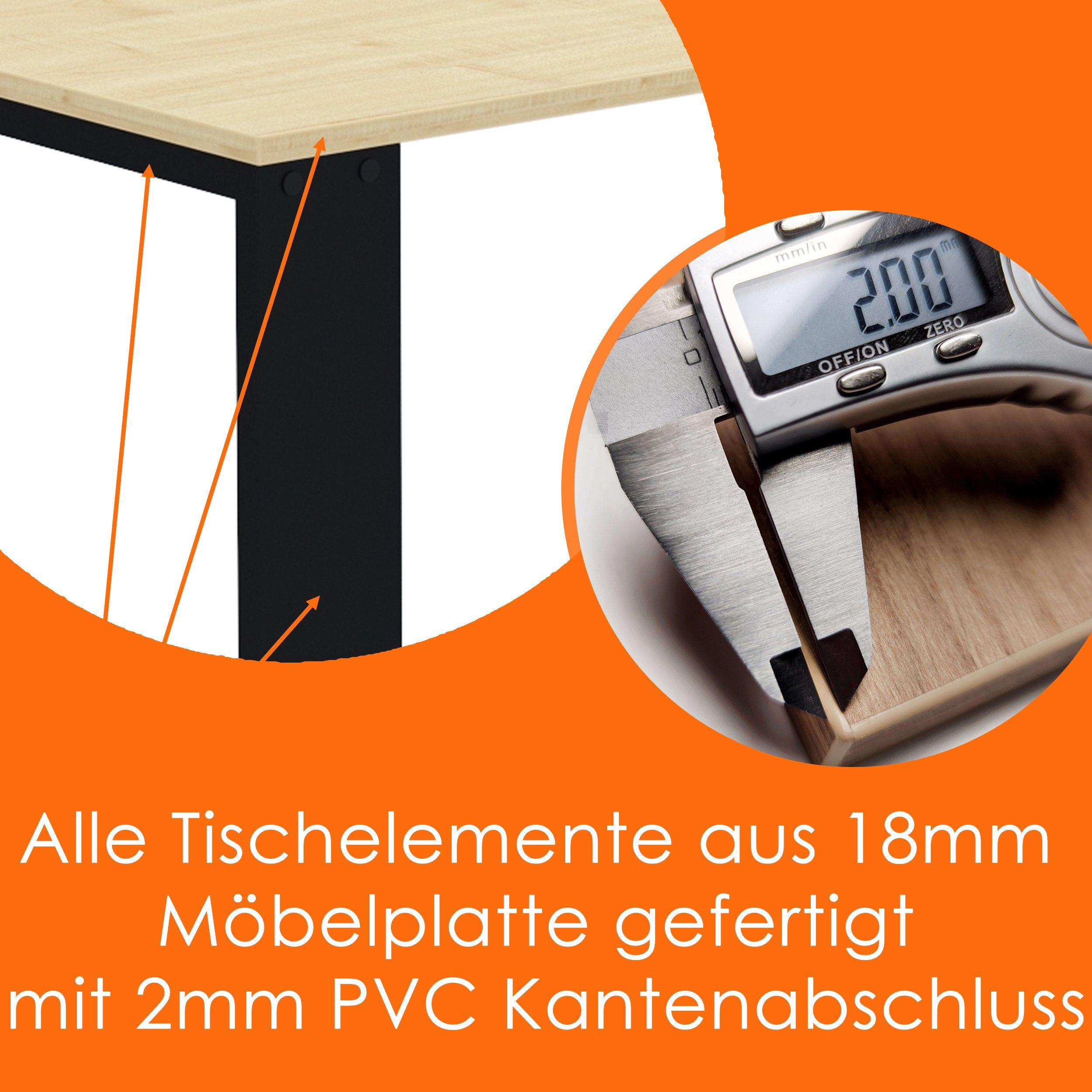 LOFT Küchentisch Beinen 2mm-PVC Ahorn Bürotisch Schwarze Esstisch, Esszimmertisch AKKE