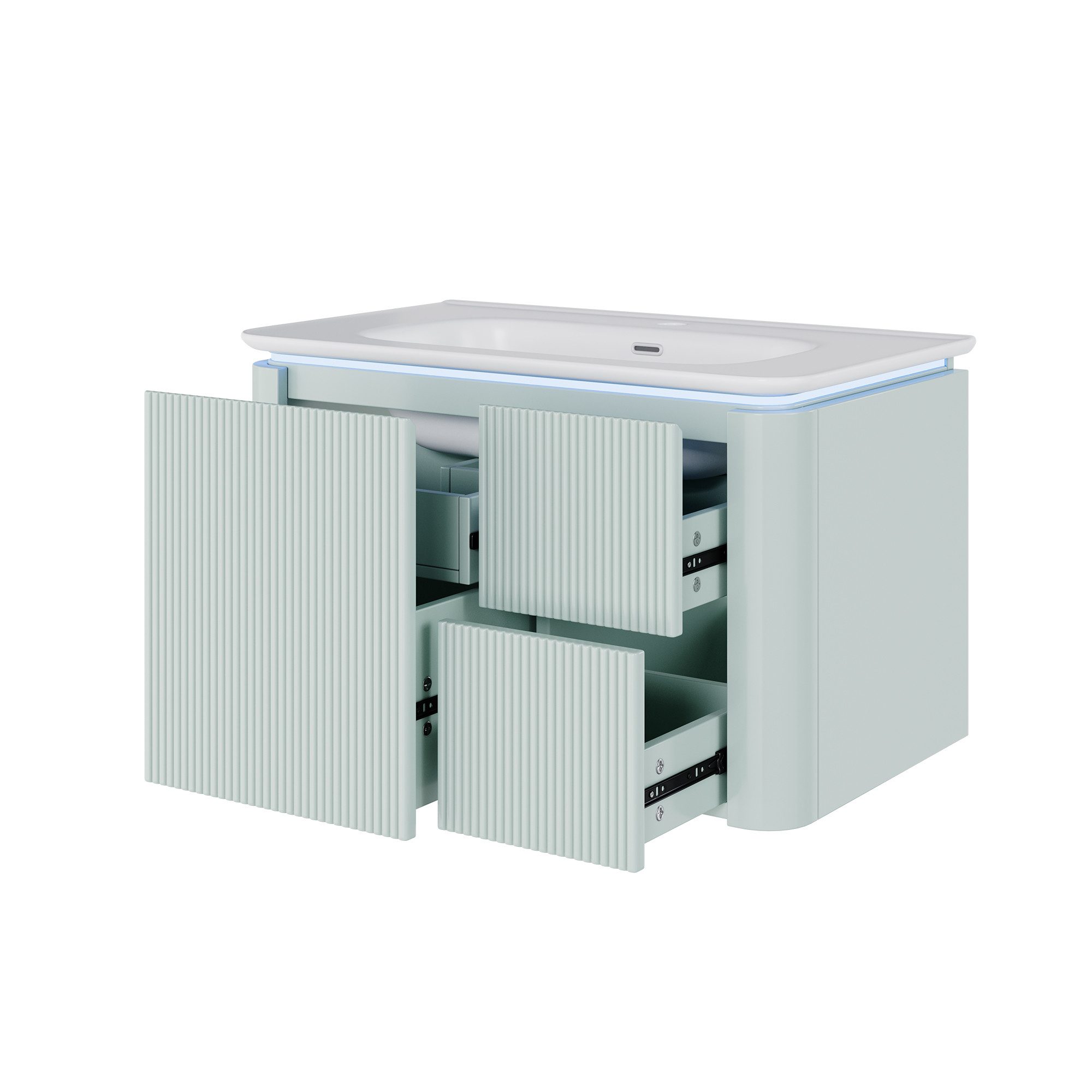 Flieks Waschtisch LED-Radarsensor Waschbeckenunterschrank inkl. Waschbecken (wandhängend, Badschrank mit Led-Beleuchtung Waschplatz Badzimmer, 1-St., B80,5xT47, – Bild 5 von 5