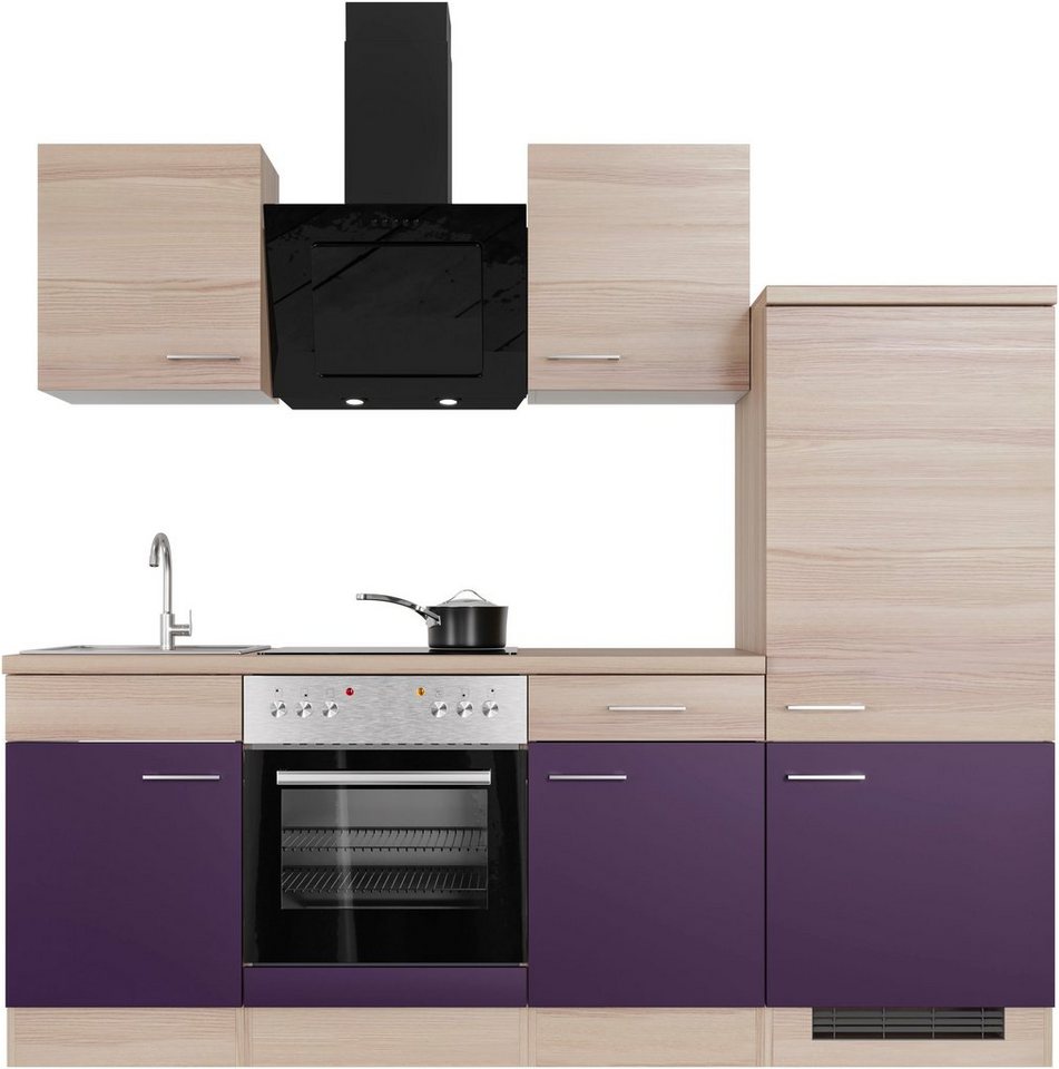 Flex-Well Küche Portland, mit E-Geräten, Breite 220 cm, in vielen  Farbvarianten erhältlich, Mit 38 mm starker Arbeitsplatte, Metallgriff