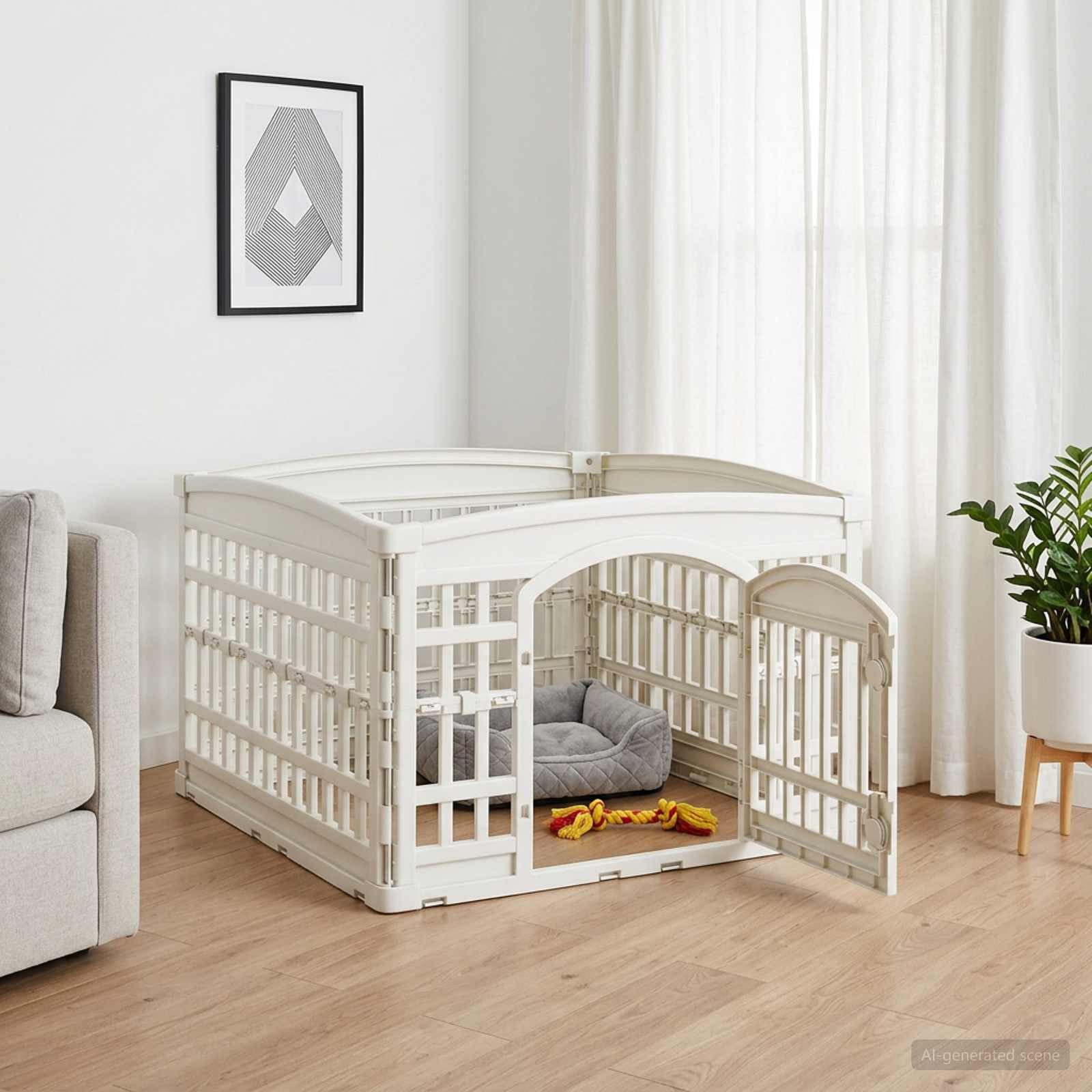 vidaXL Freigehege 4-Panel Hundelaufstall 88 x 88 x 56 cm Kunststoff Weiß Klappbar