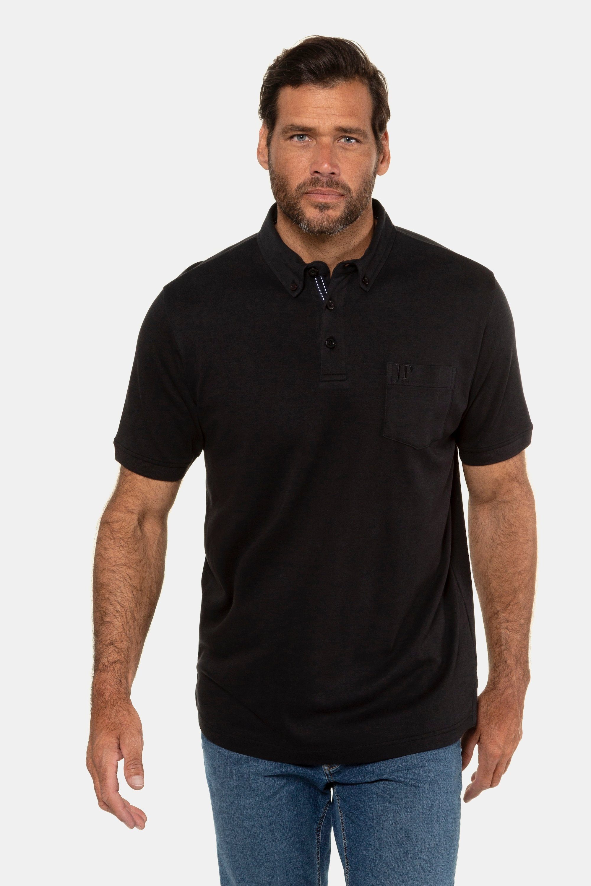 JP1880 Poloshirt Poloshirt Basic Pima Cotton Buttondown-Kragen schwarz