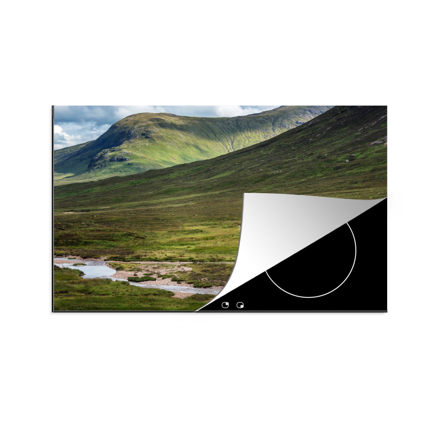 MuchoWow Herdblende-/Abdeckplatte Ein freistehendes Haus in den weiten schottischen Highlands, Vinyl, (1 tlg), 81x52 cm, Induktionskochfeld Schutz für die küche, Ceranfeldabdeckung