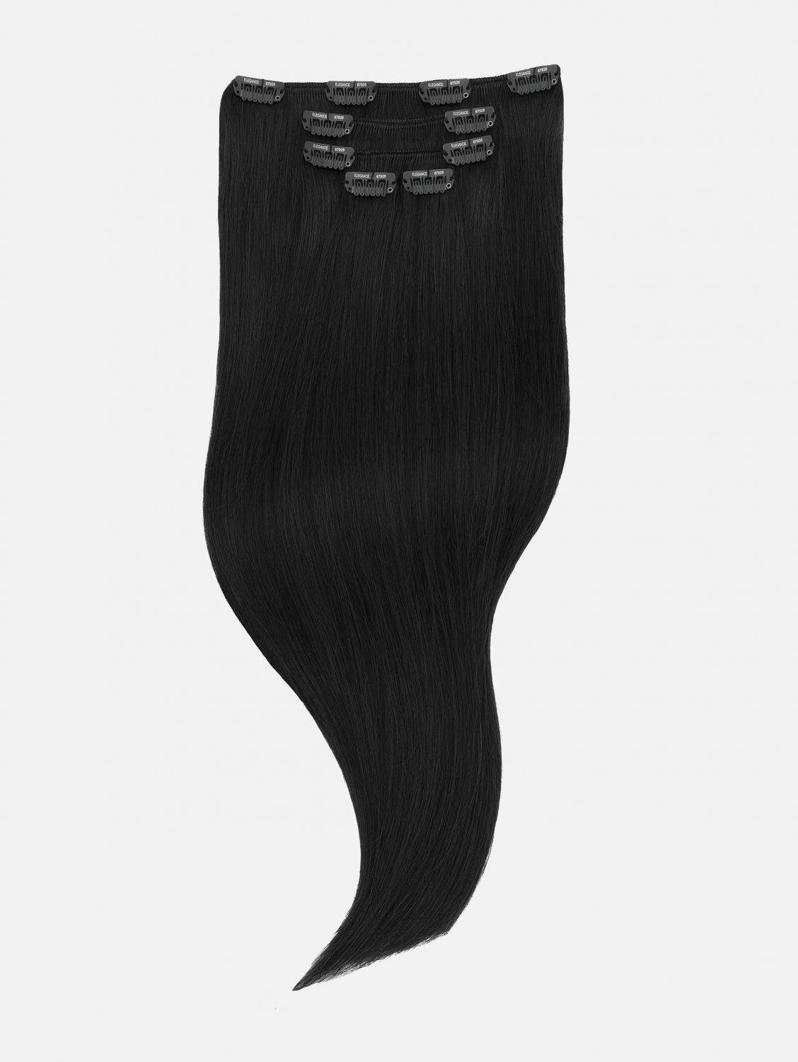 EH - Haarverlängerung Echthaar-Extension Clip-In Extensions NATURAL Seidenglatt Echthaar - 5-teilig 40cm, 50cm, Echthaar #1 (Jet Black)