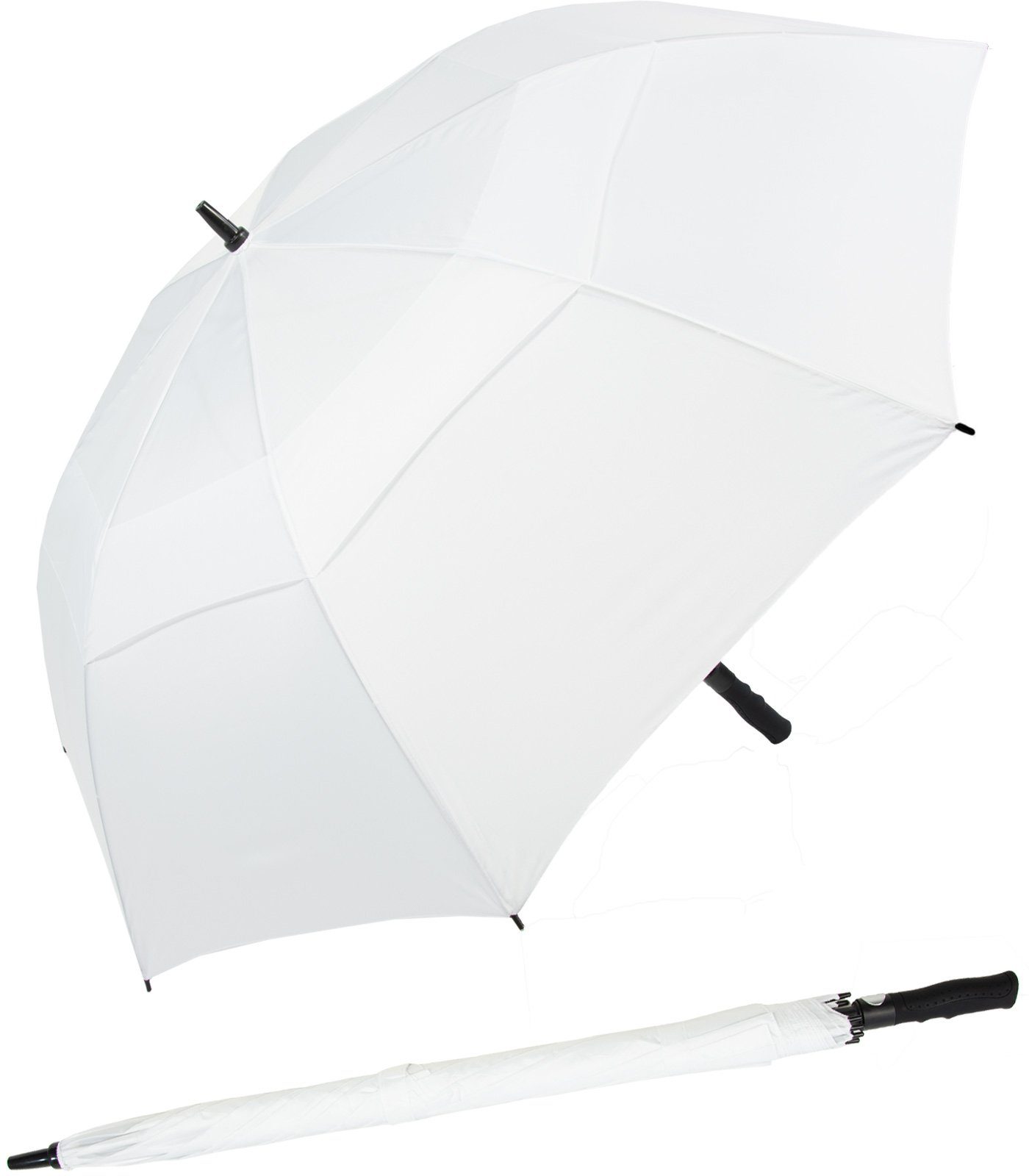 Langregenschirm innovatives weiß Auf-Automatik Impliva Falcone® Glasfibergestell, Golfschirm mit XXL mit Design