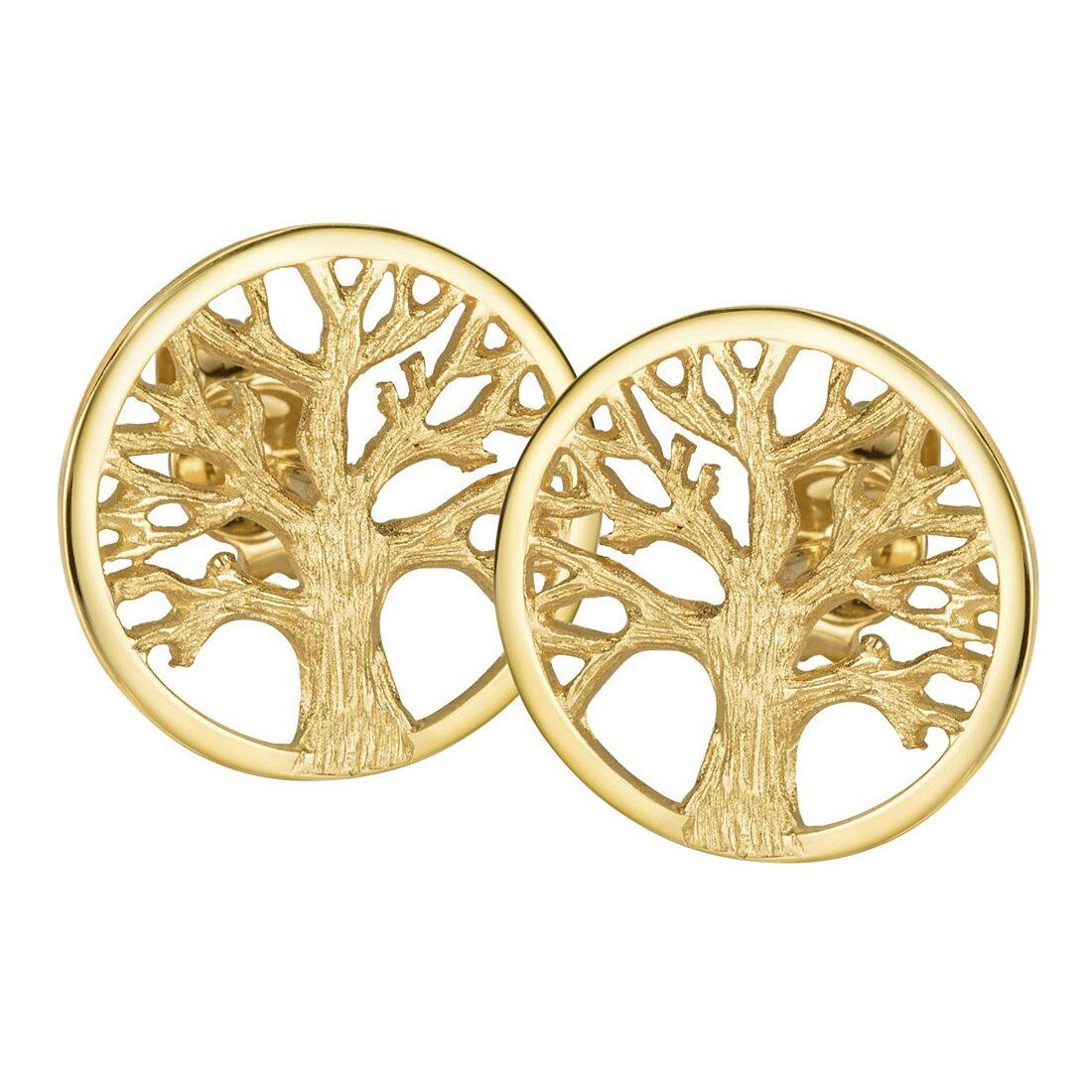 Materia Paar Ohrstecker Lebensbaum / Baum des Lebens Gold 9mm SO-380, Sterlingsilber, vergoldet