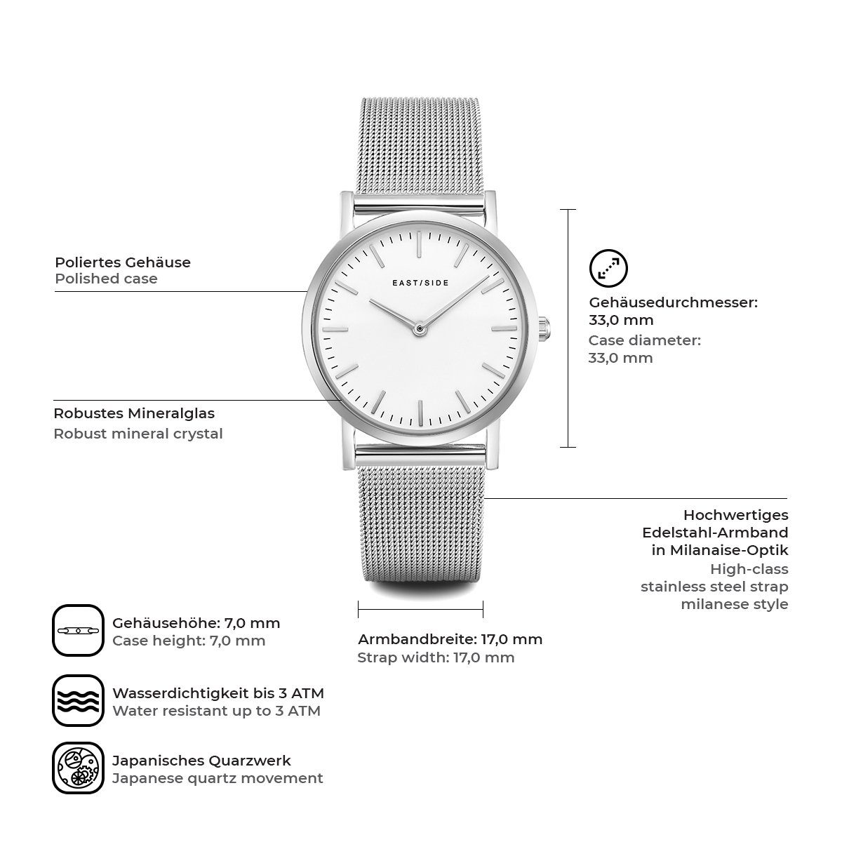 Eastside Quarzuhr Cassina silber, mit Edelstahl-Armband günstig online kaufen