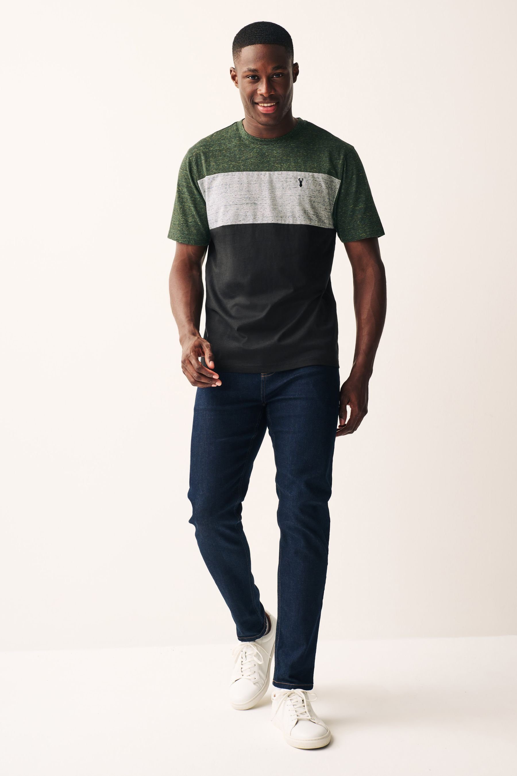 Next T-Shirt T-Shirt (1-tlg) Black/Green Blockfarben in