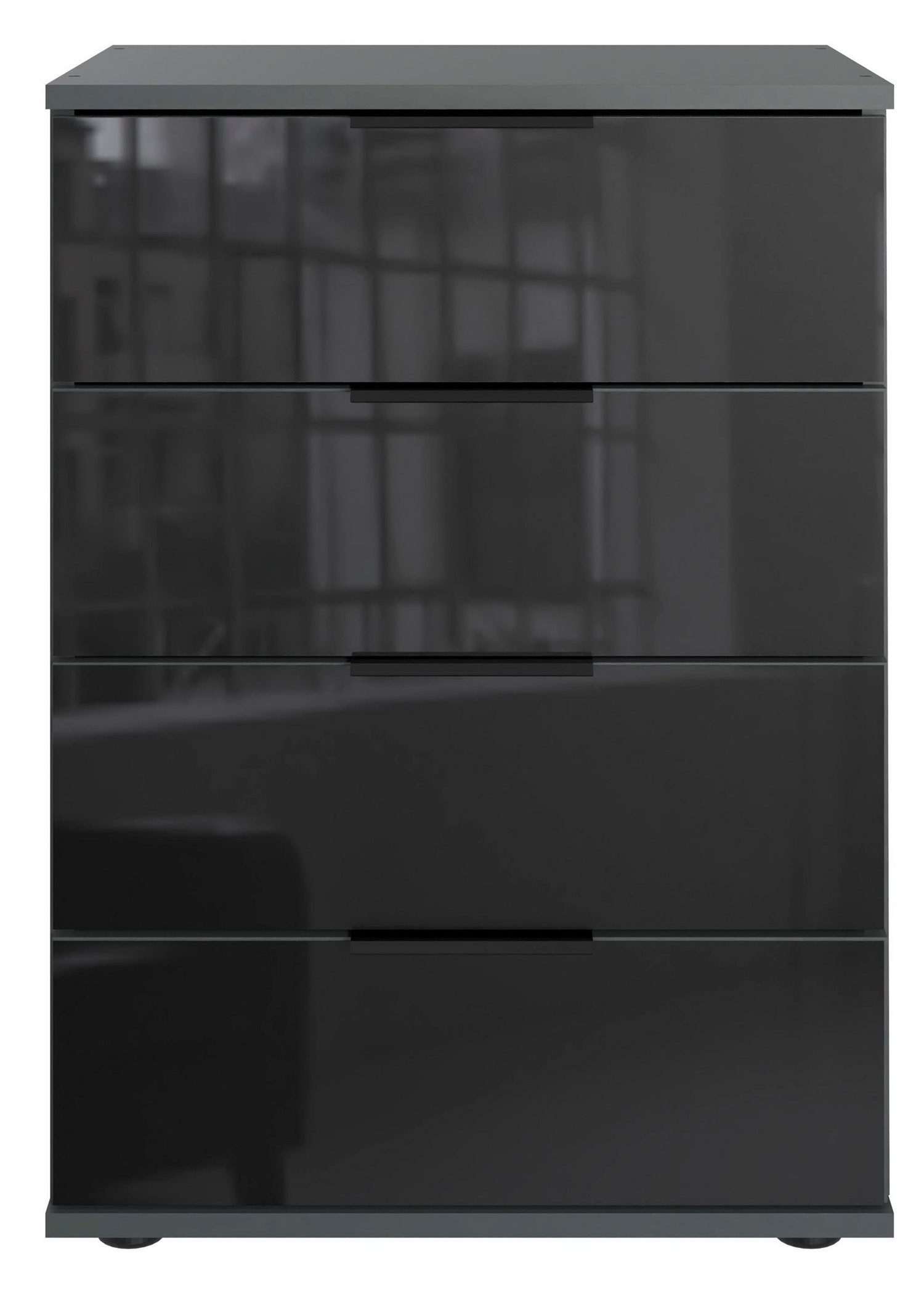 Wimex Nachtkonsole Saigon (4 Schubladen aus Metalllaufleisten, 1 St., moderne Optik, alufarbene Kantengriffe aus Metall, Füße in schwarz), 52x38x74cm graphit / glasgrau