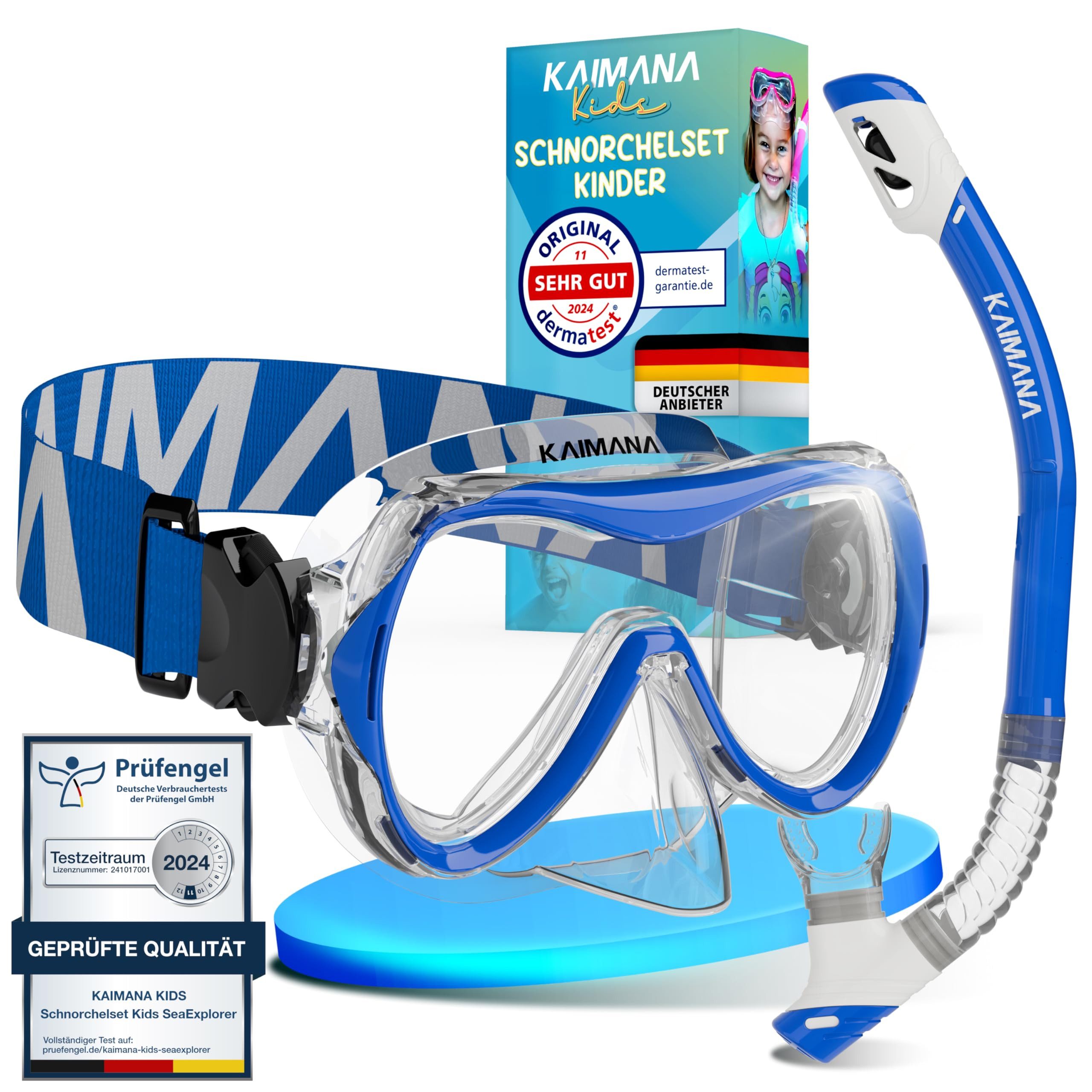 KAIMANA Tauchermaske SeaExplorer Schnorchelset Kinder inkl. Tragetasche, (Taucherbrille mit Schnorchel, Taucherbrille Kinder), Taucherbrille mit Stoffband/Silikonband