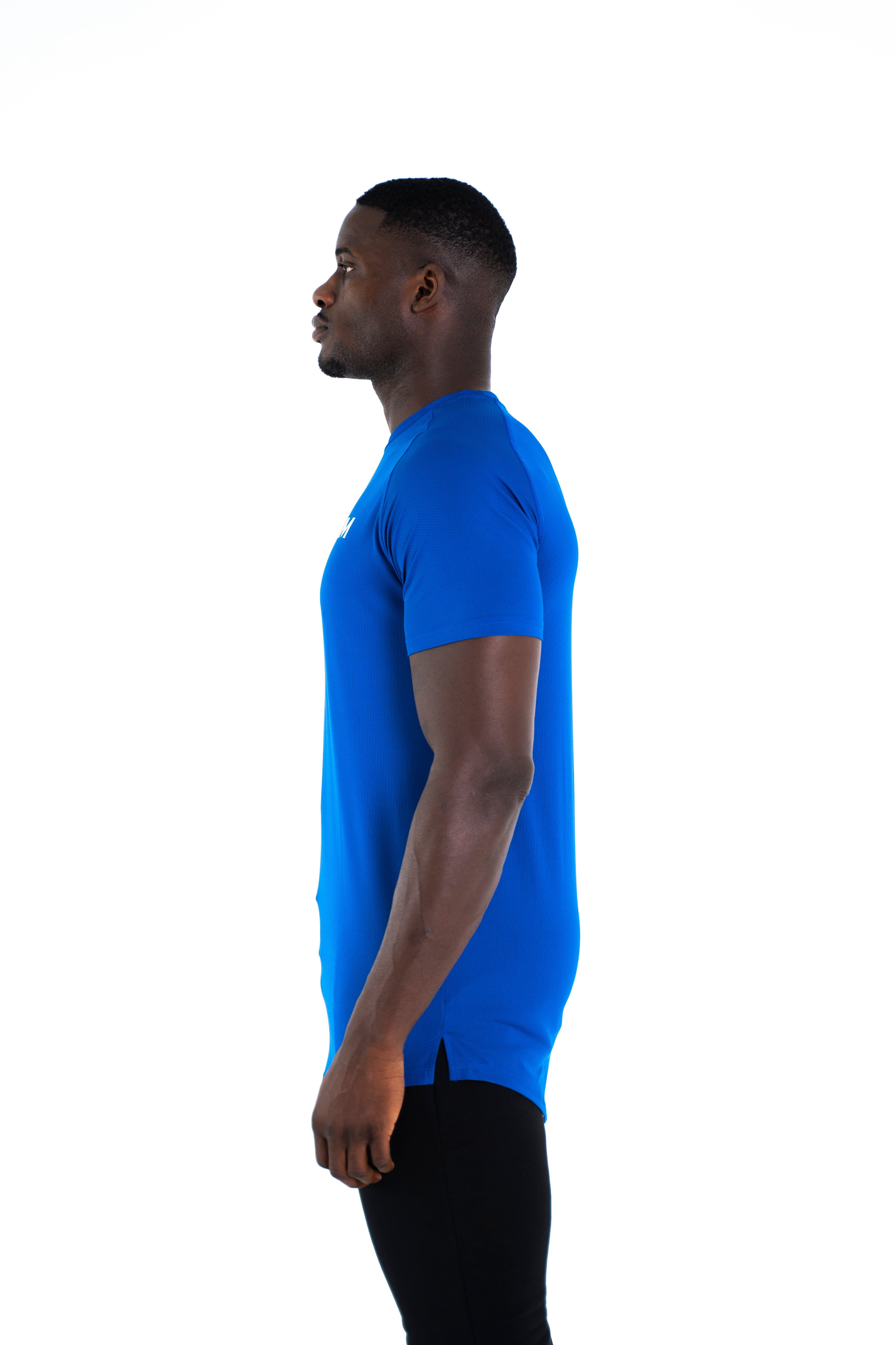 Schulterschnitt, Figurbetont und Sportlicher blau elastisch Universum Funktionsshirt Sportwear Saum T-Shirt Abgerundeter
