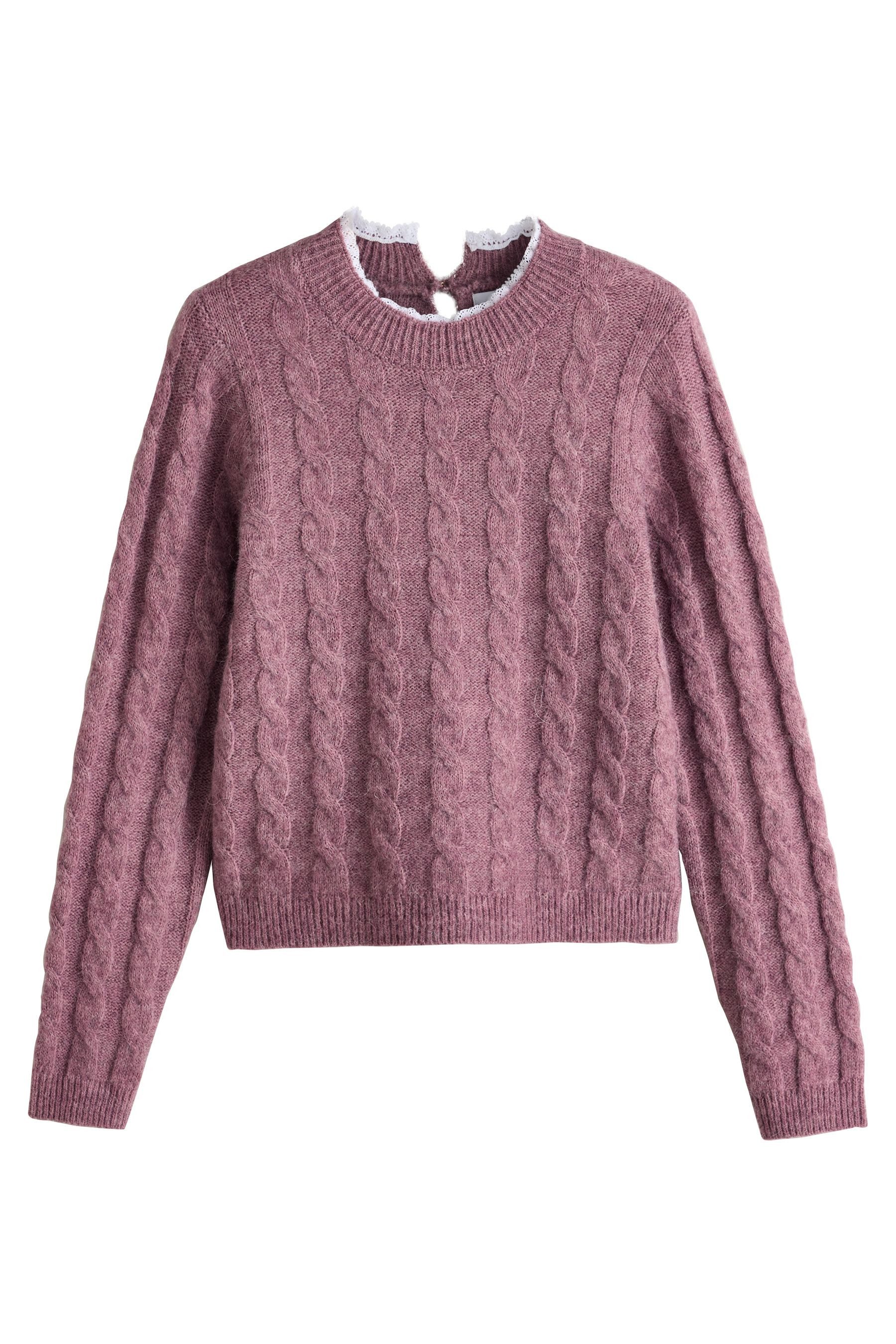 Next Strickpullover Strickpullover mit Spitzenbesatz und Zopfmuster (1-tlg)