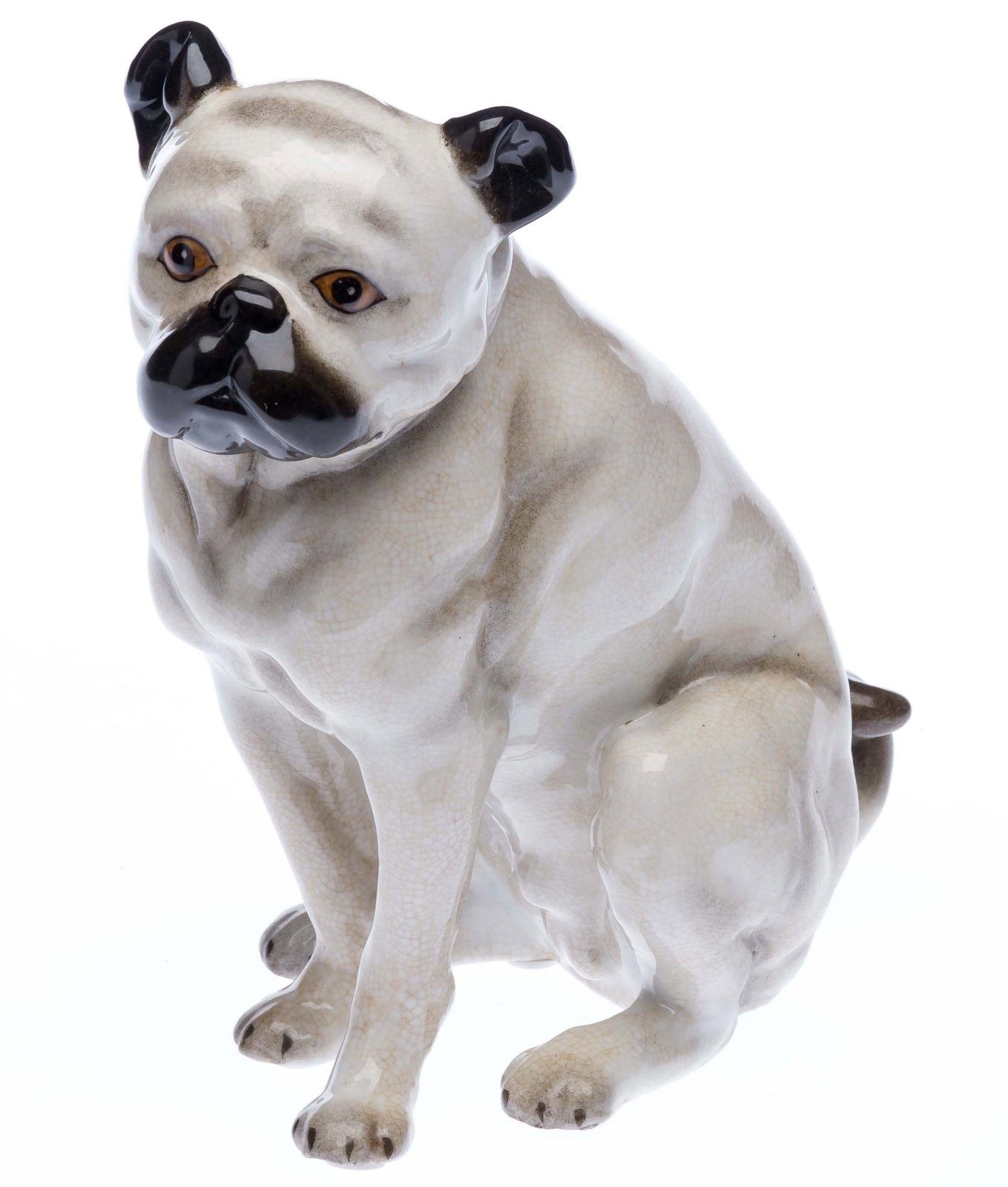 Aubaho Dekofigur Mops Porzellan Hund Bulldoge Figur Skulptur Porzellanfigur im Antik-St