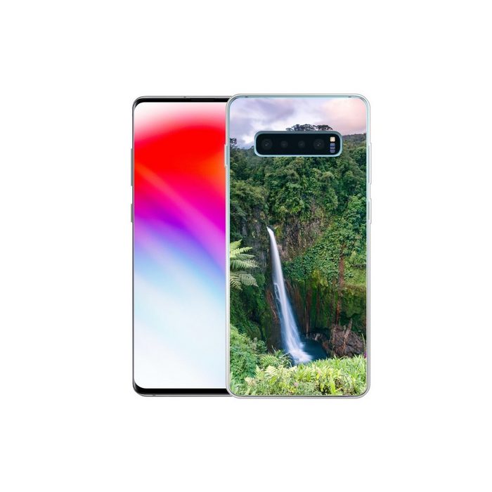 MuchoWow Handyhülle Blick auf einen Wasserfall im fantastischen Regenwald in Costa Rica Phone Case Handyhülle Samsung Galaxy S10+ Silikon Schutzhülle FN11430