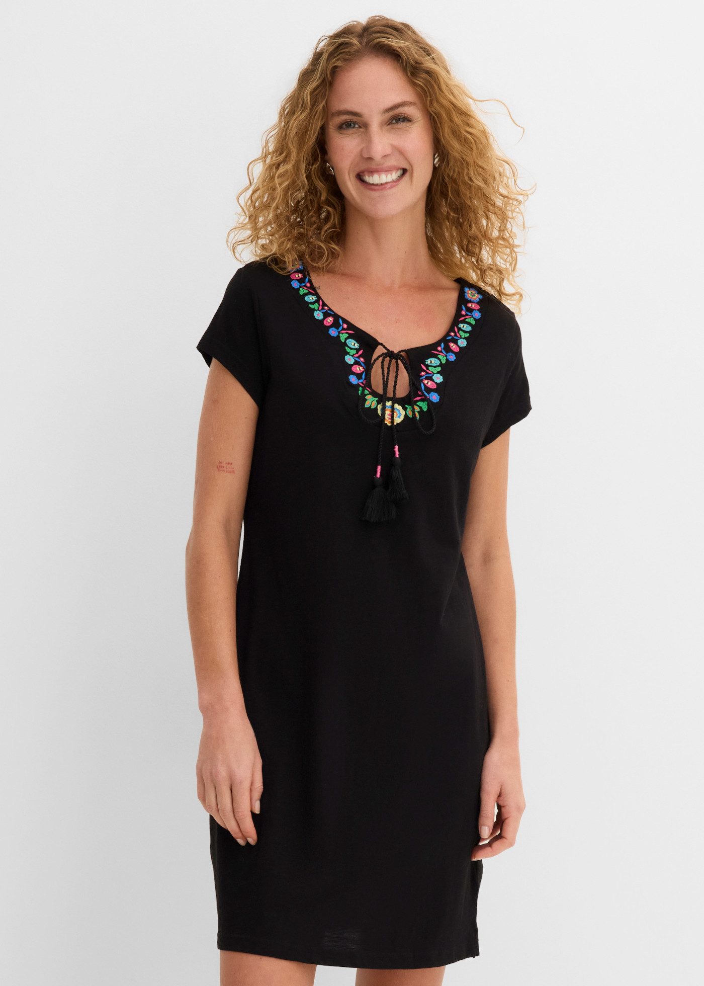 bonprix Jerseykleid für den Alltag, aus Baumwolle, schmale Passform, knielang