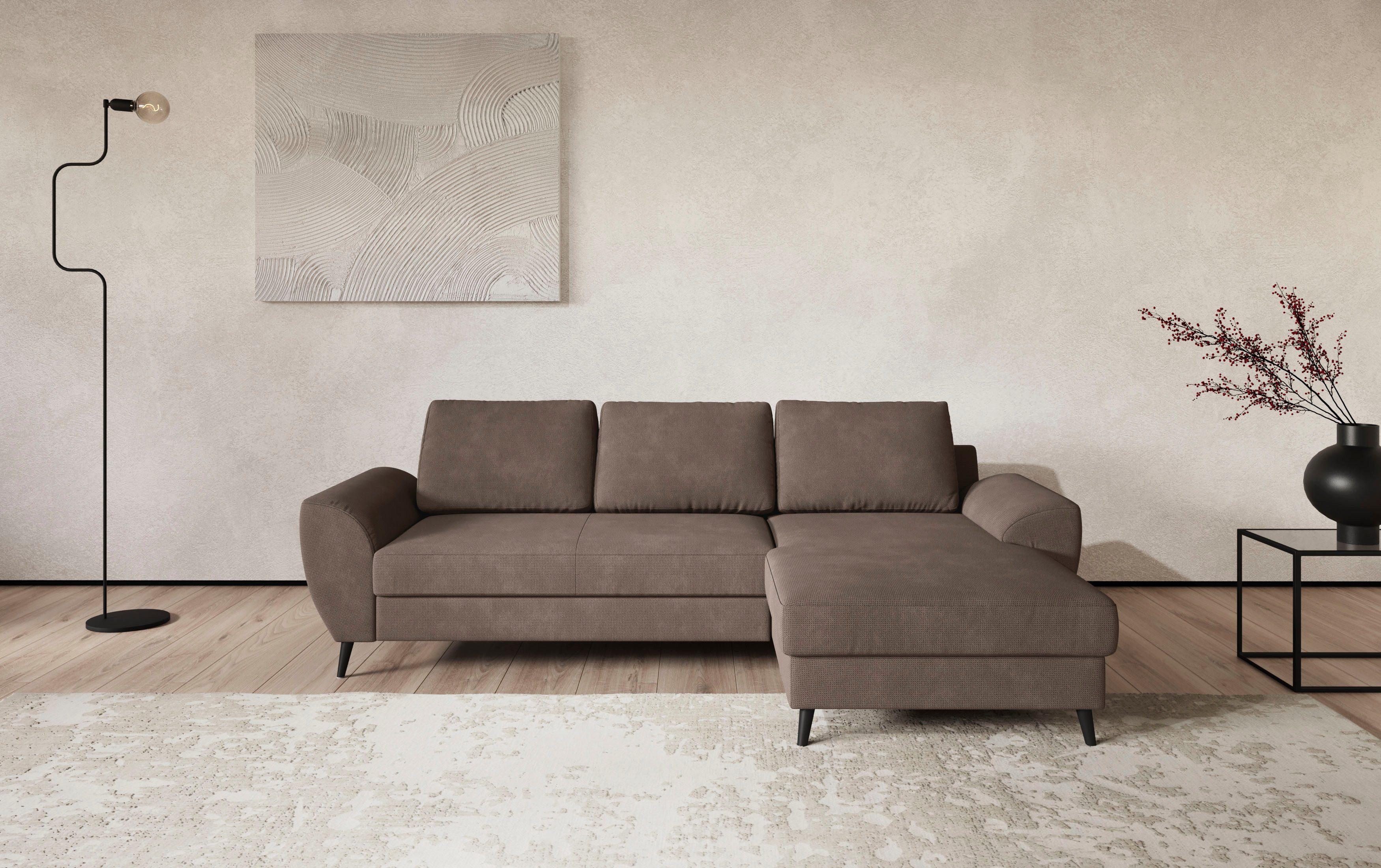 COTTA Ecksofa Terra L-Form, B: 255cm, Top Sitzkomfort durch Wellenunterfederung und, PUR-Schaum, optional mit Schlaffunktion, Liegefläche: 200x137cm