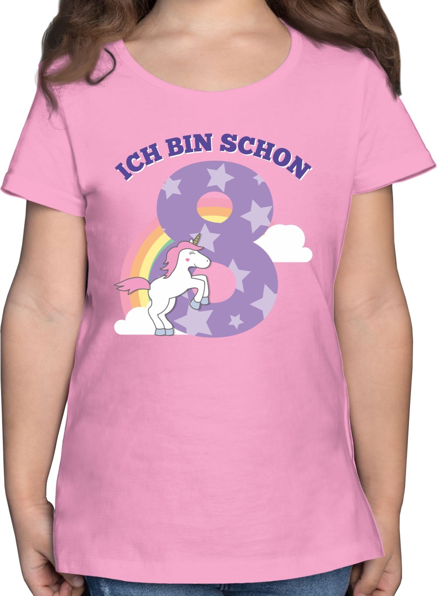 Shirtracer T-Shirt Ich bin schon acht Einhorn 8. Geburtstag 1 Rosa