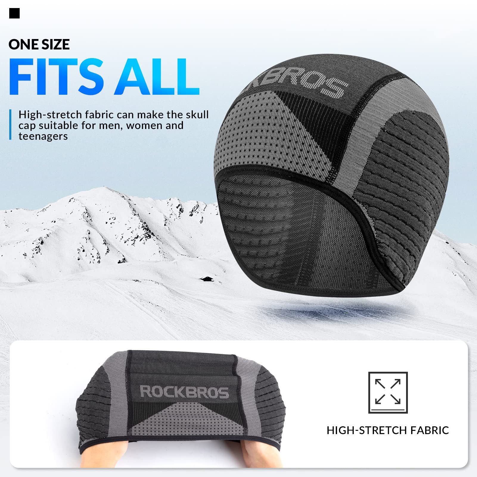 ROCKBROS Unterhelmmütze Warm Fahrradmütze, Atmungsaktive Laufmütze Sport Funktionsmütze Schützt Ihre Ohren