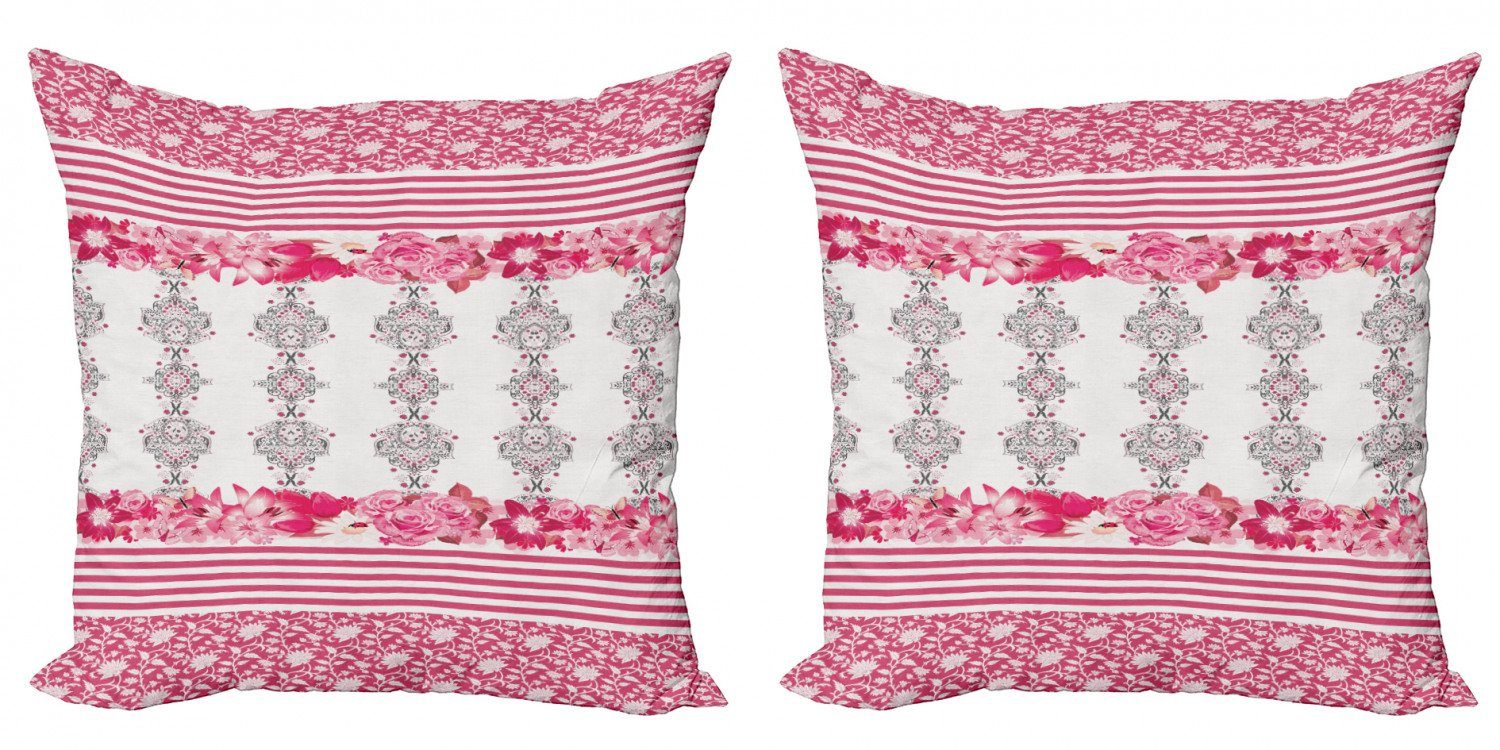 rosa Digitaldruck, und Accent Marienkäfer Damast Abakuhaus (2 Kissenbezüge Stück), Blumen Doppelseitiger Modern
