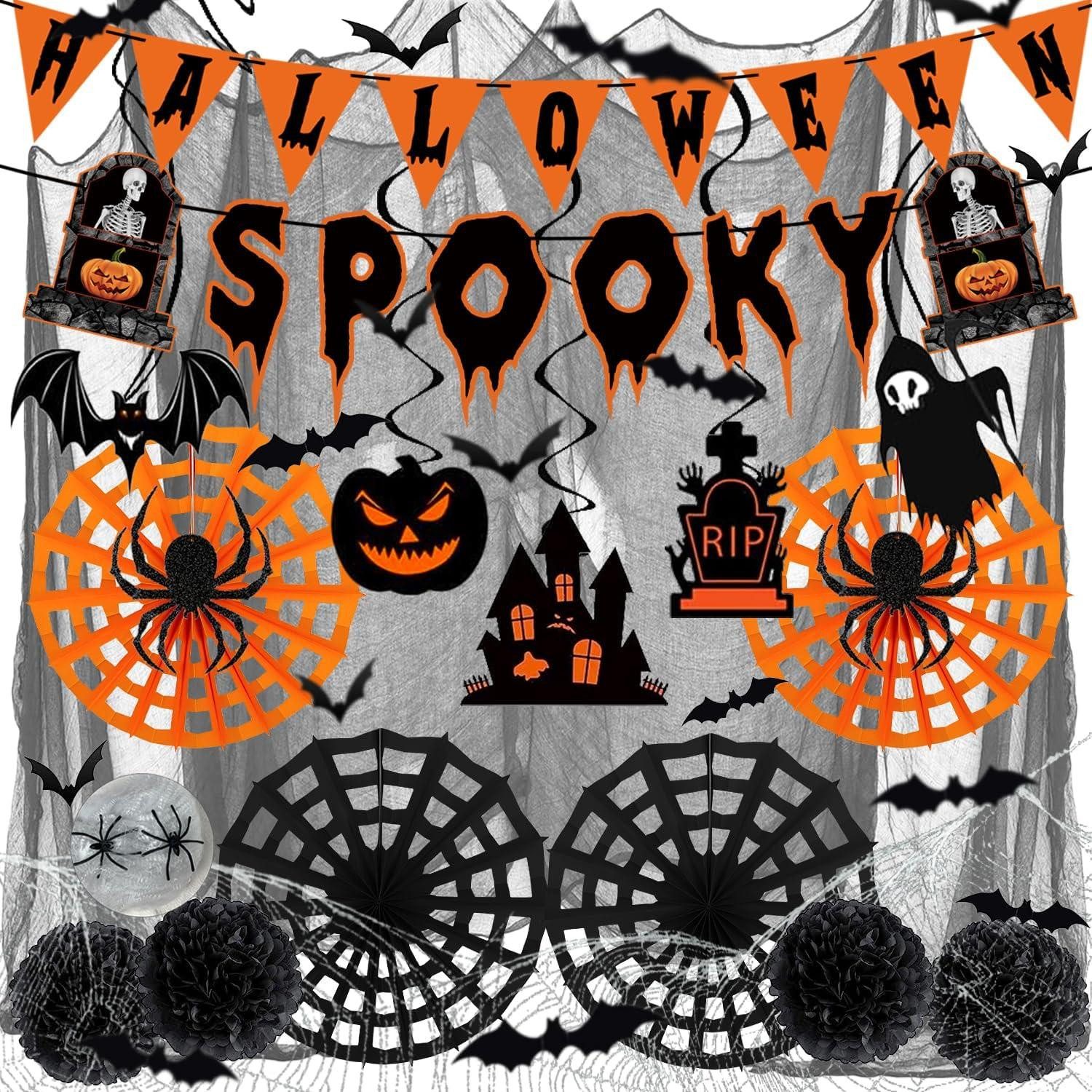 Hängedekoration Halloween Deko Set 38 Teile Horror Spinnennetz Fledermaus Girlande