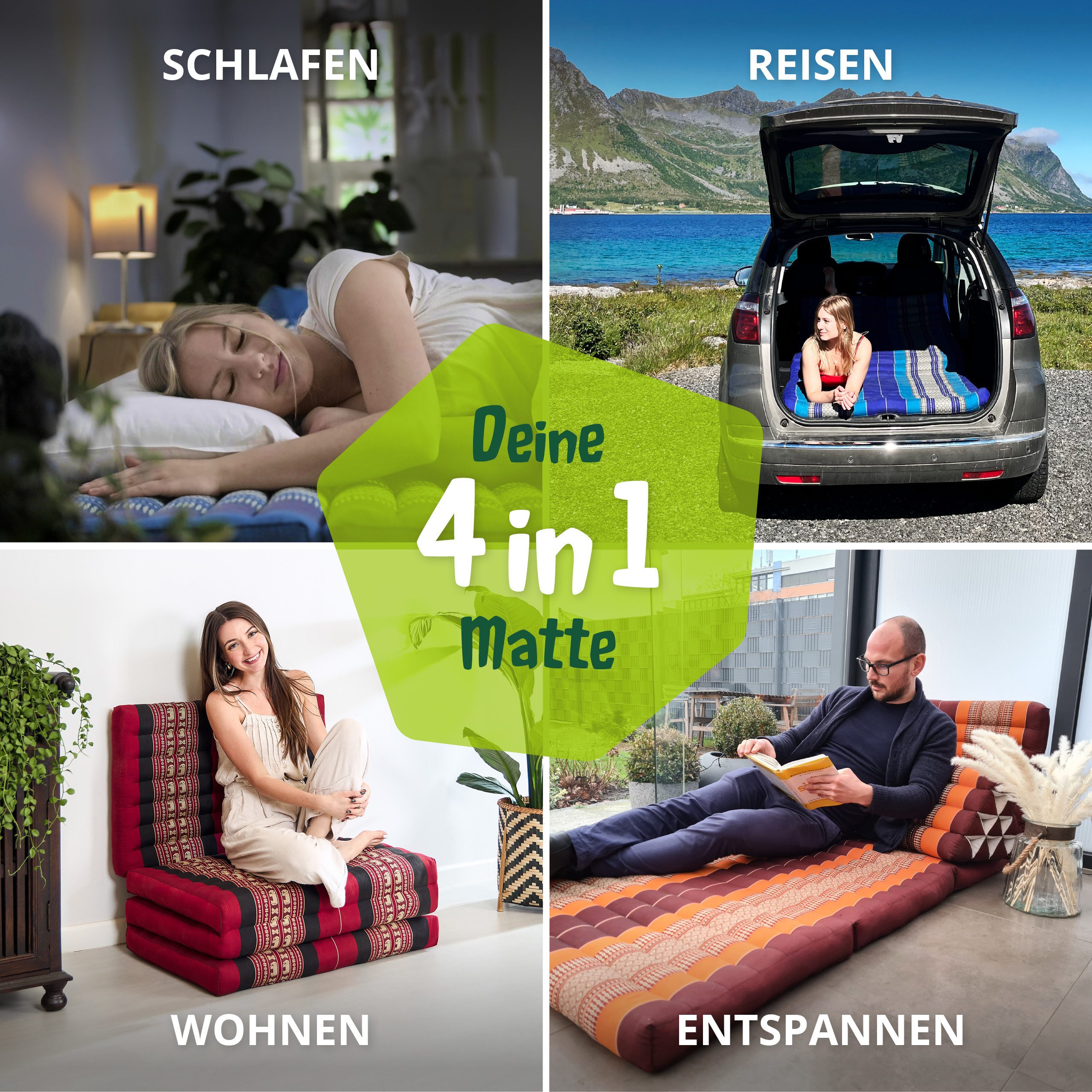Klappmatratze Faltmatratze 80 cm (Classic) - 200x80x8cm, livasia, 8 cm hoch, Kapok, vegan, handgefertigt