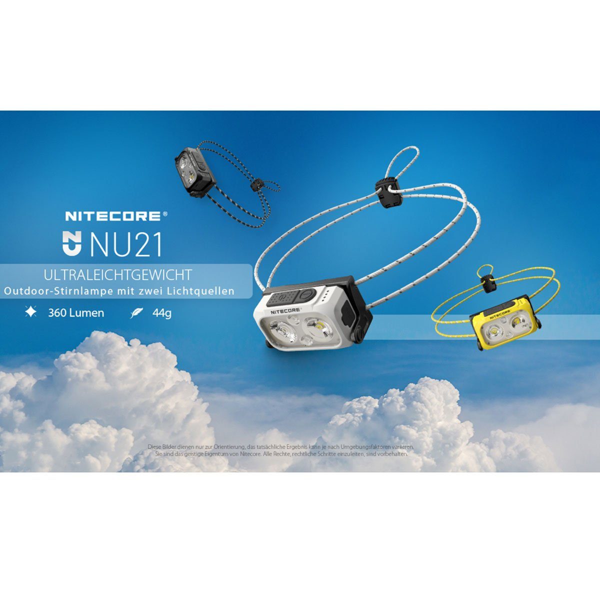 Nitecore LED Stirnlampe NU21 LED Stirnlampe 360 Lumen gelb