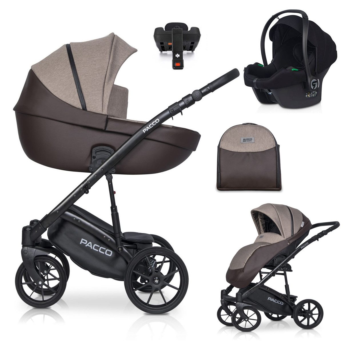 Coletto Kombi-Kinderwagen Pacco 5 in 1 inkl. Sportsitz, Autositz und Iso Base in 7 Farben