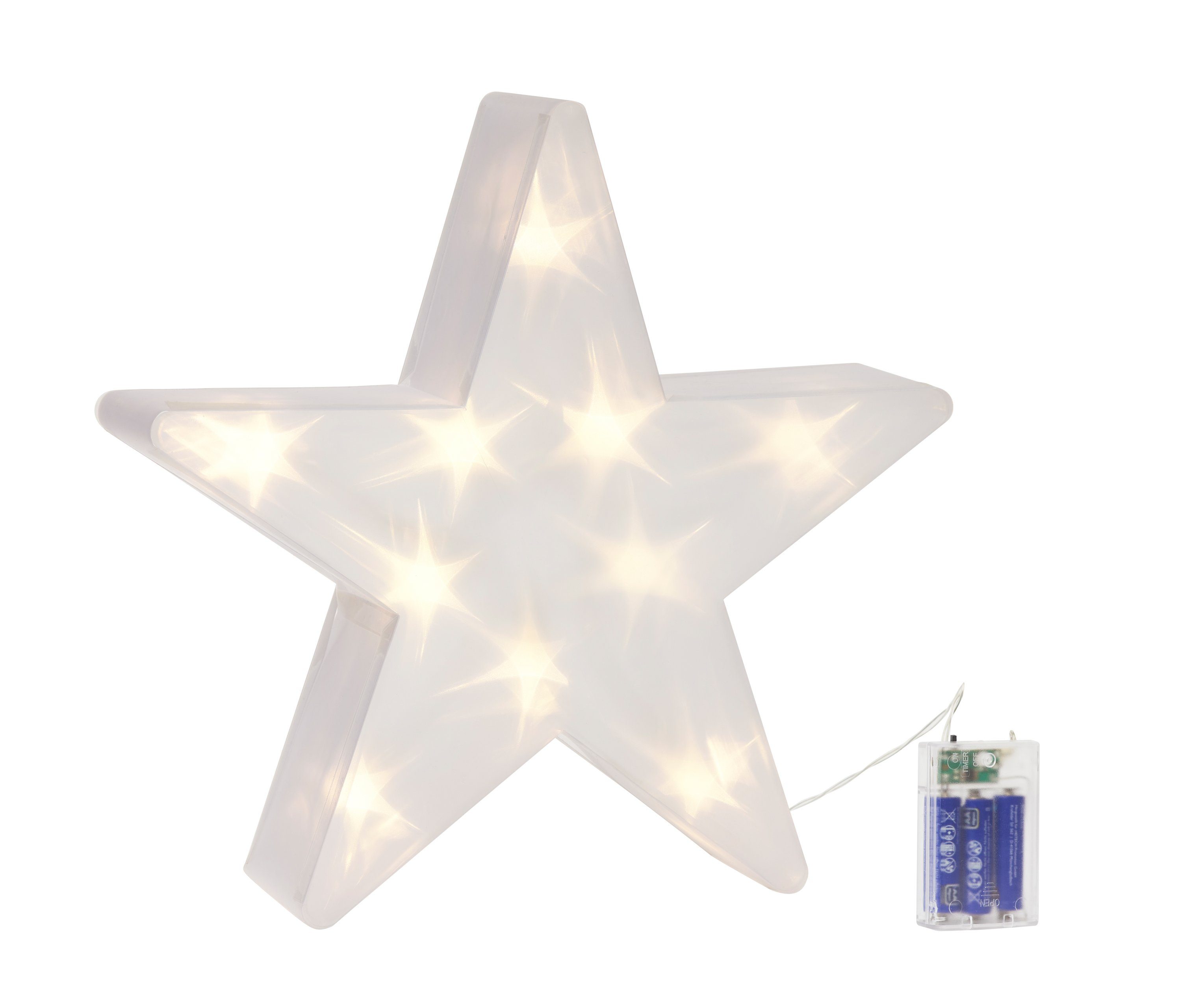 IC Winterworld LED Stern Weihnachtsstern mit 3D Hologramm-Effekt, mit 10 LED  Sternen beleuchtet, warm-weiß, mit 10 LED Sternen beleuchtet,  batteriebetrieben, kabellos