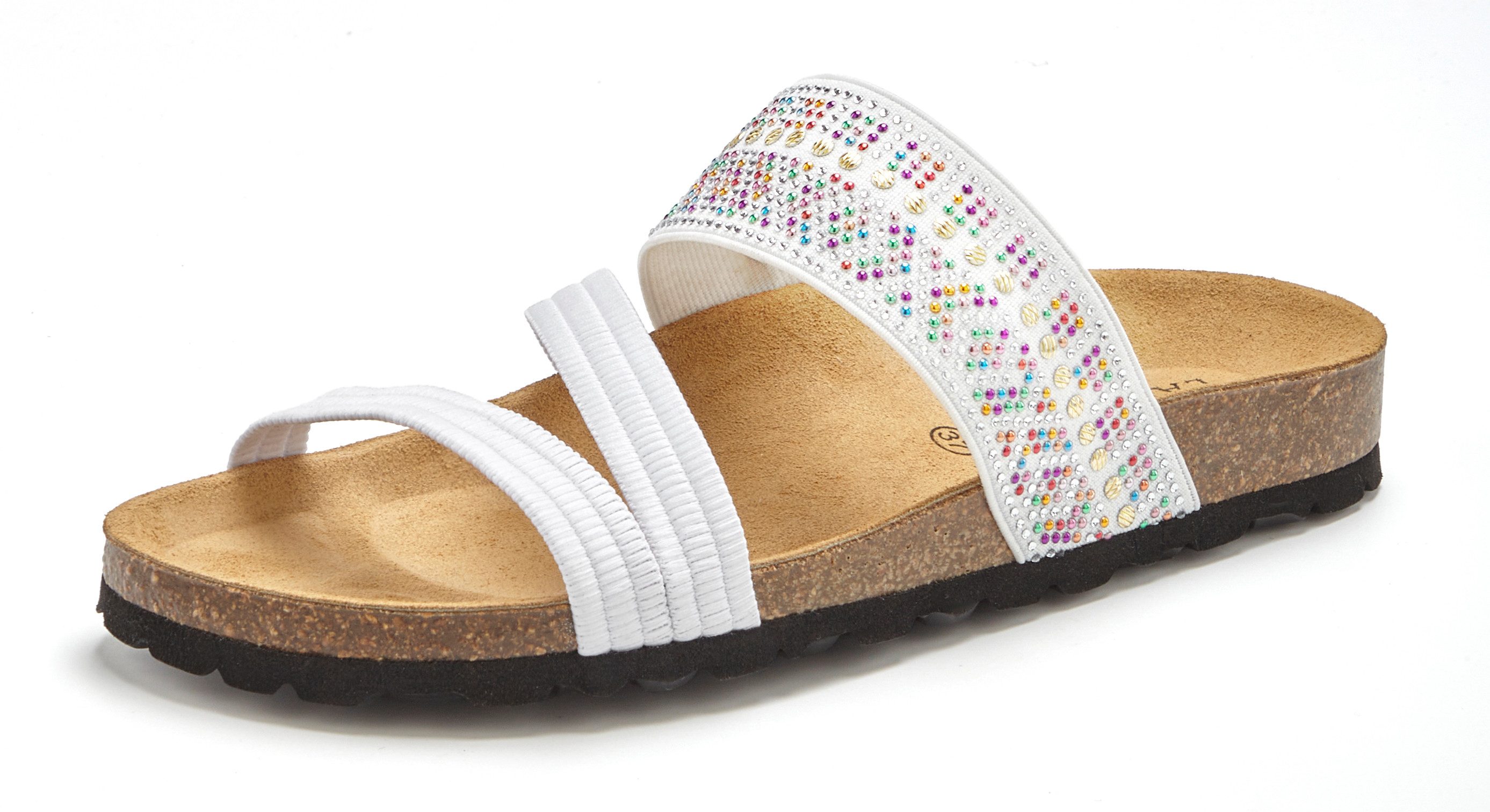 LASCANA Mule, Sandale, offener Schuh, Sommerschuh, Pantolette mit Komfortkorkfußbett aus Leder und elastischen Riemen